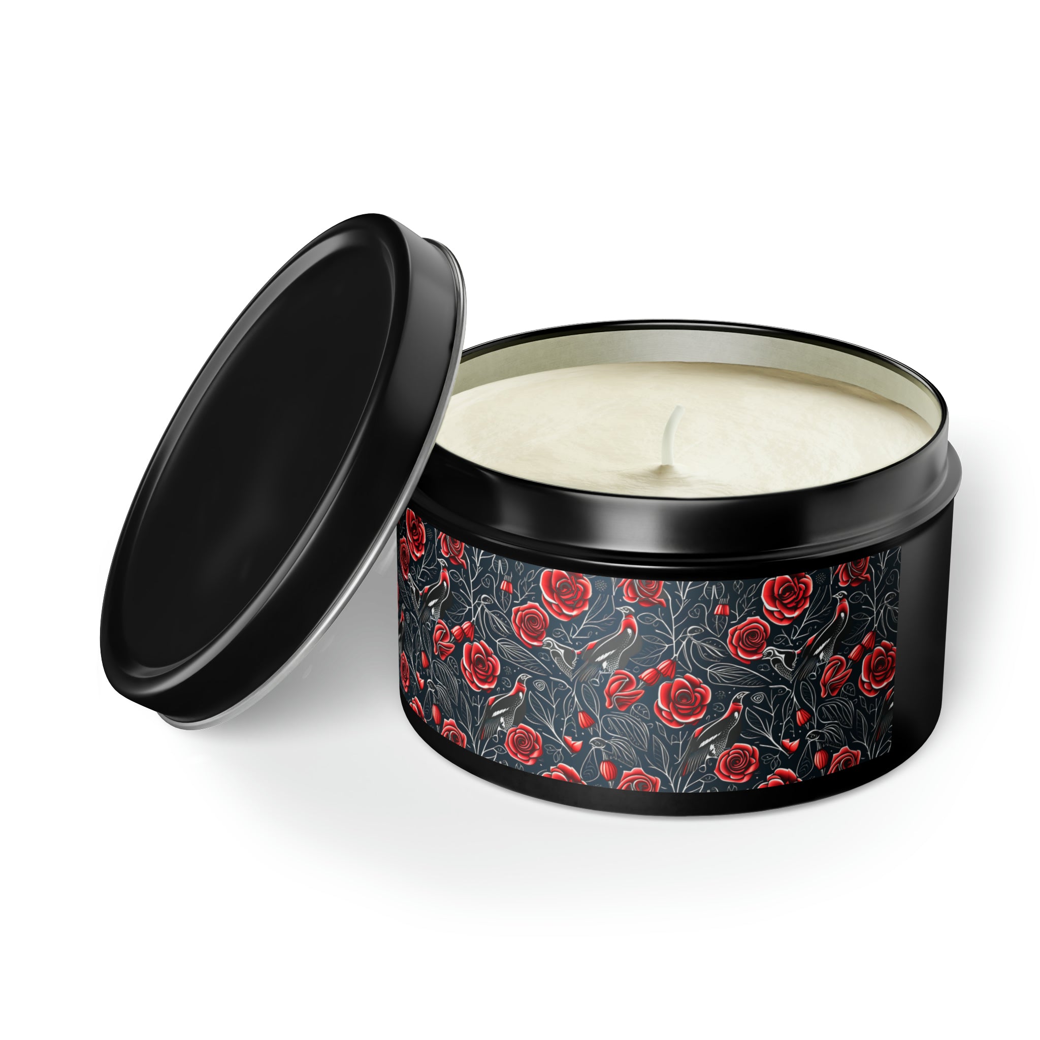 Raven Red Rose Soy Candle in Gothic Black Tin