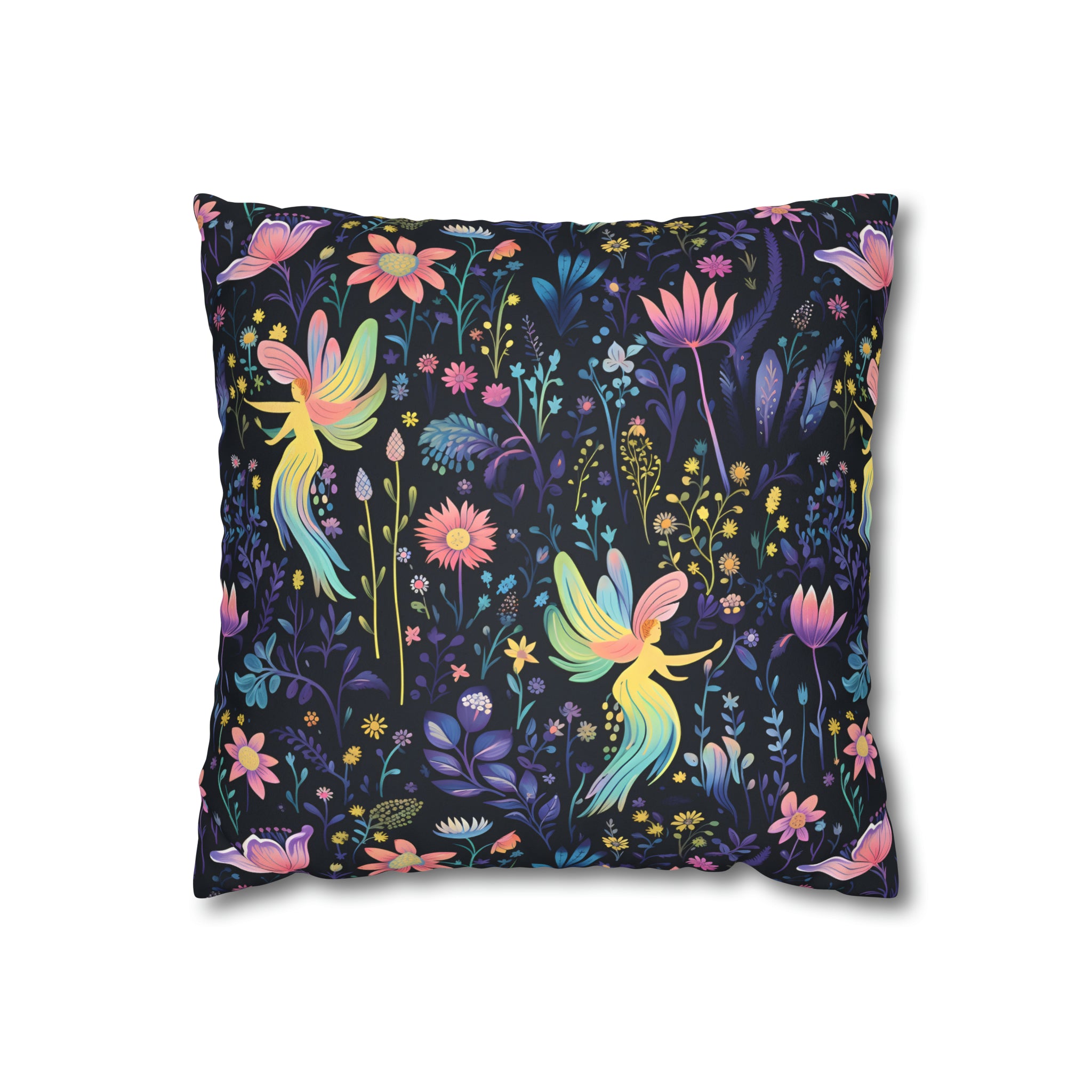Glowing Garden Fairies Faux Suede Pillow Cover