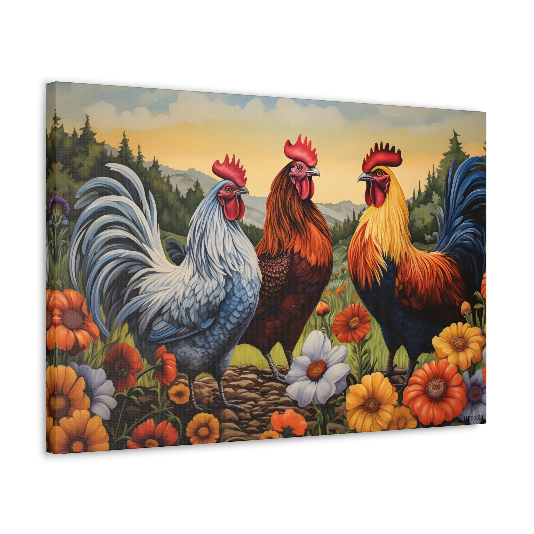 Cheerful Chicken Trio Wall Art Print