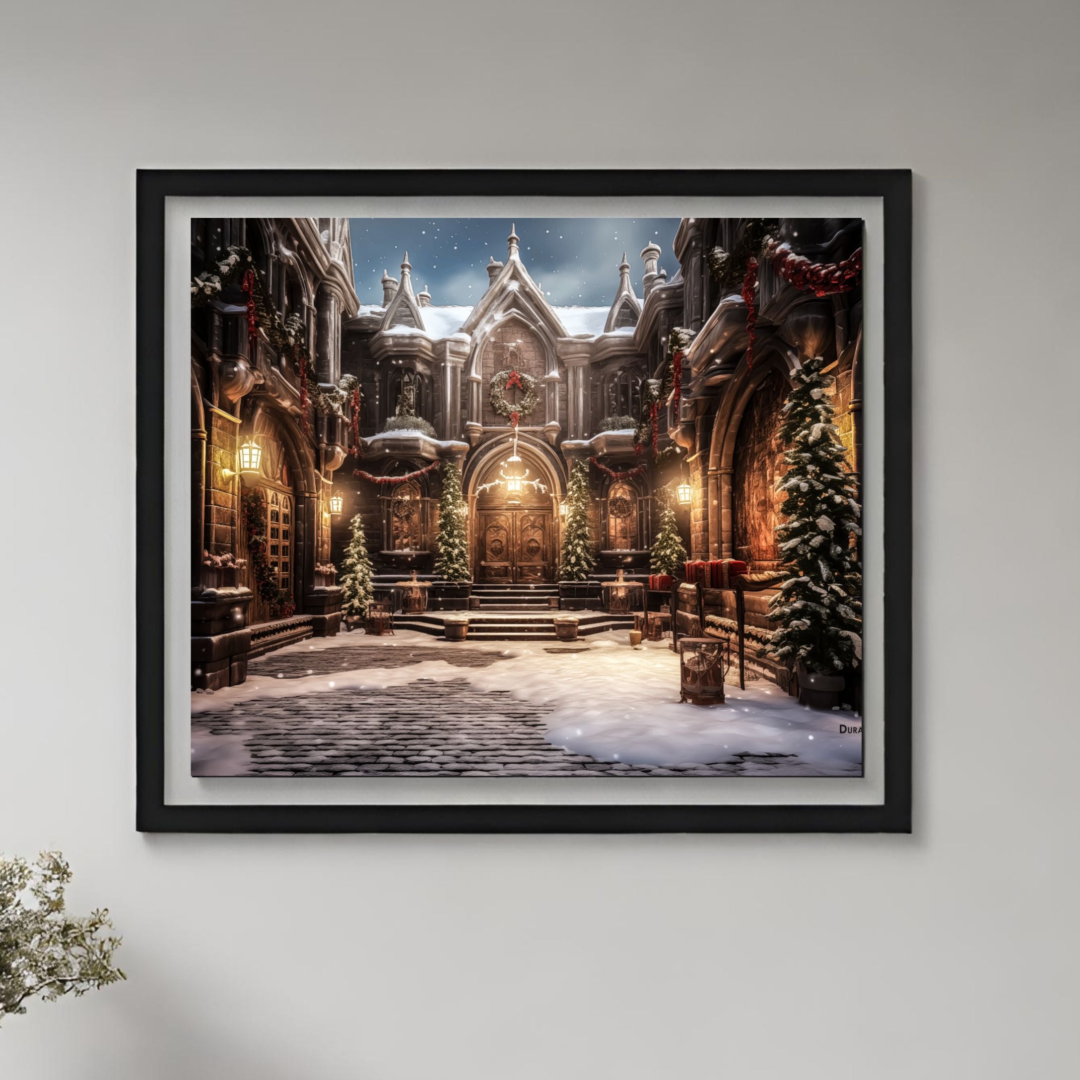 Yuletide Castle Holiday Satin Art Print