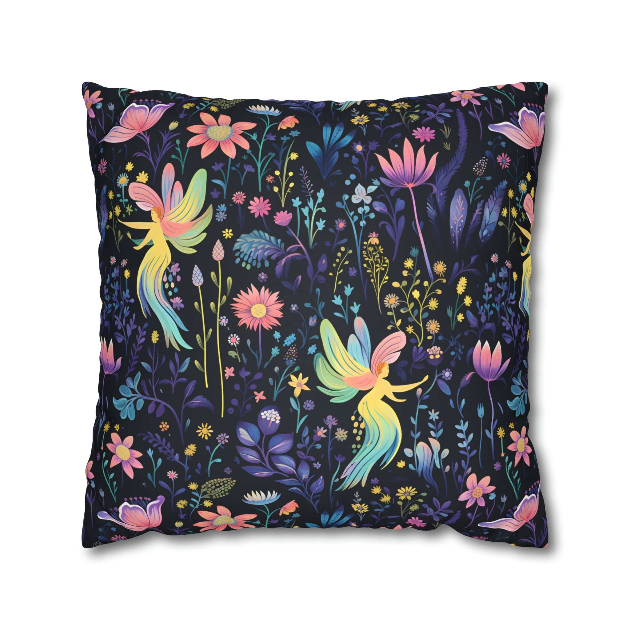 Glowing Garden Fairies Faux Suede Pillow Cover