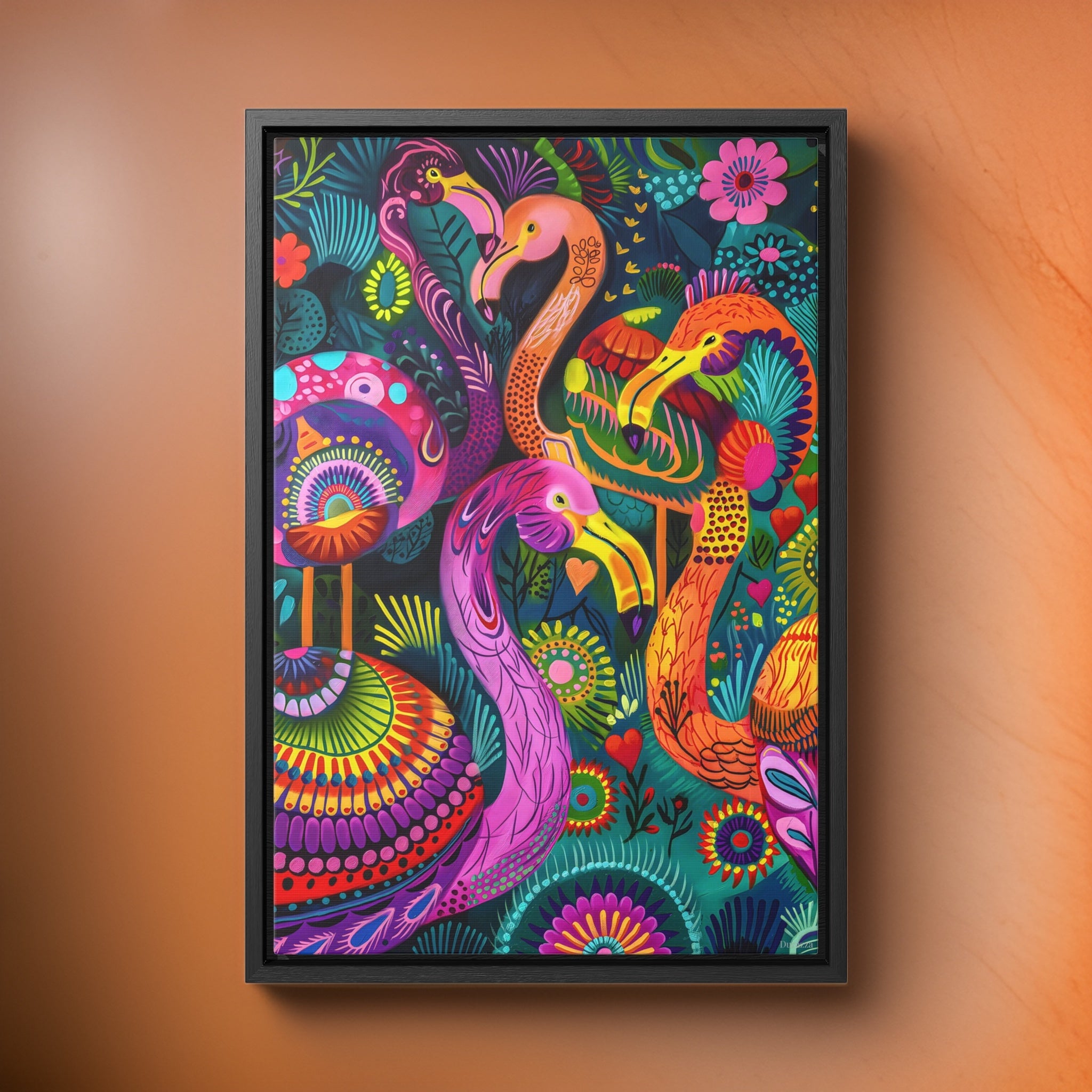 Vibrant Folklore Flamingo Fiesta Framed Canvas Art