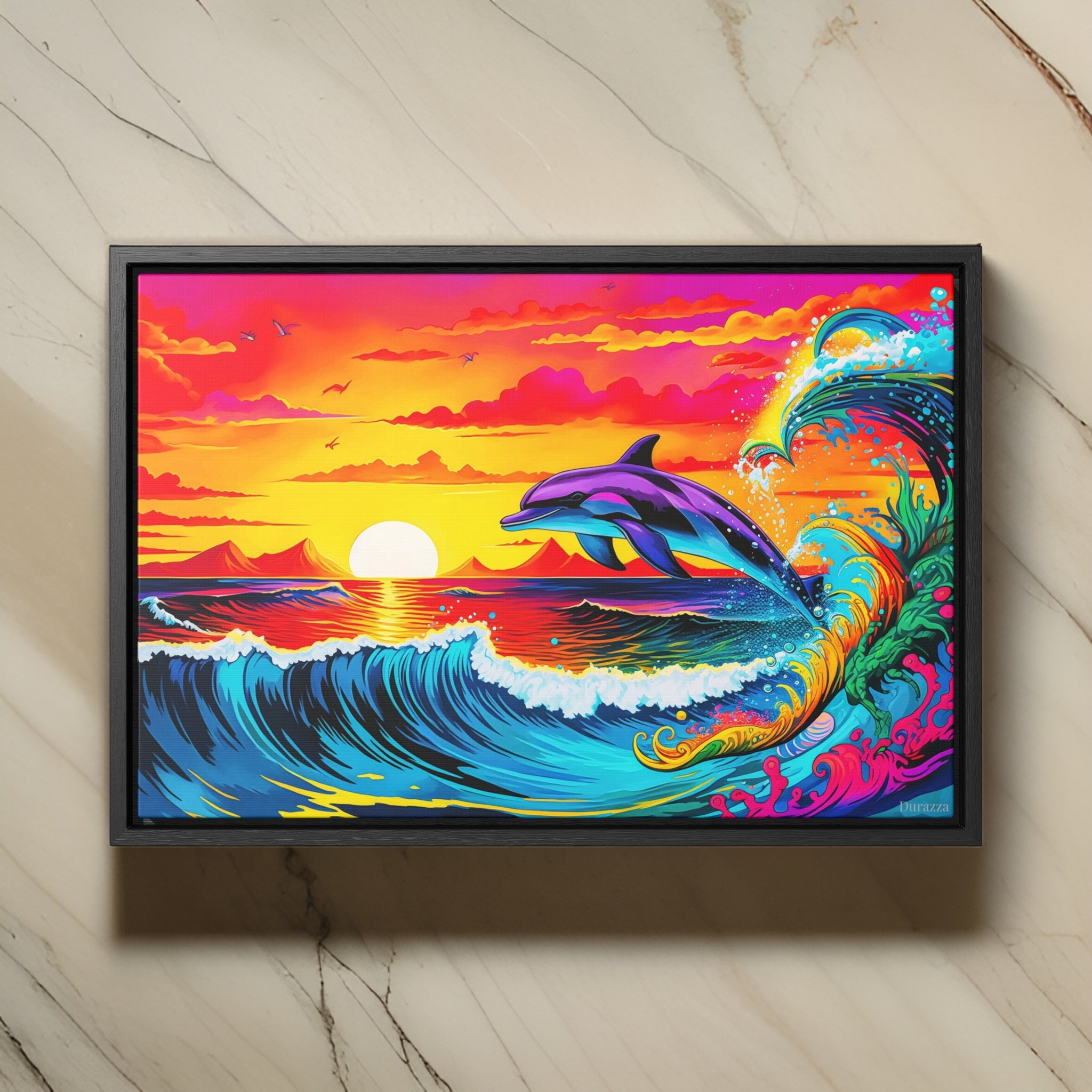 Dolphin Delight Seascape Framed Art Print