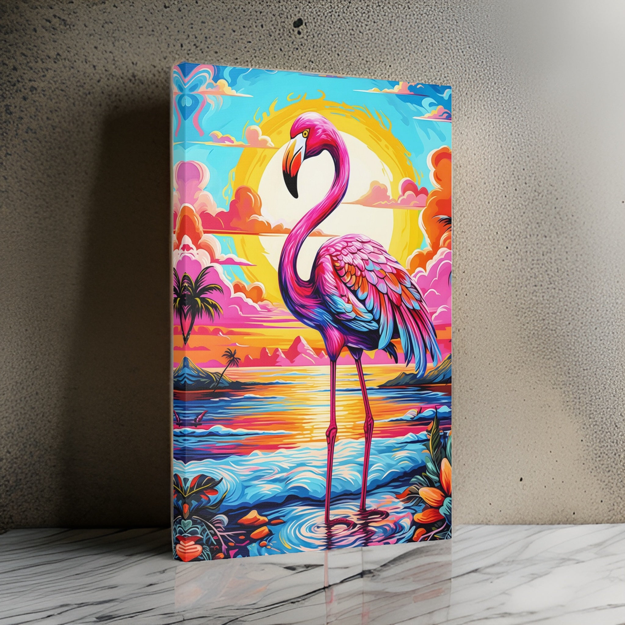 Flamingo Sunset Canvas Print: Tropical Abstract Art