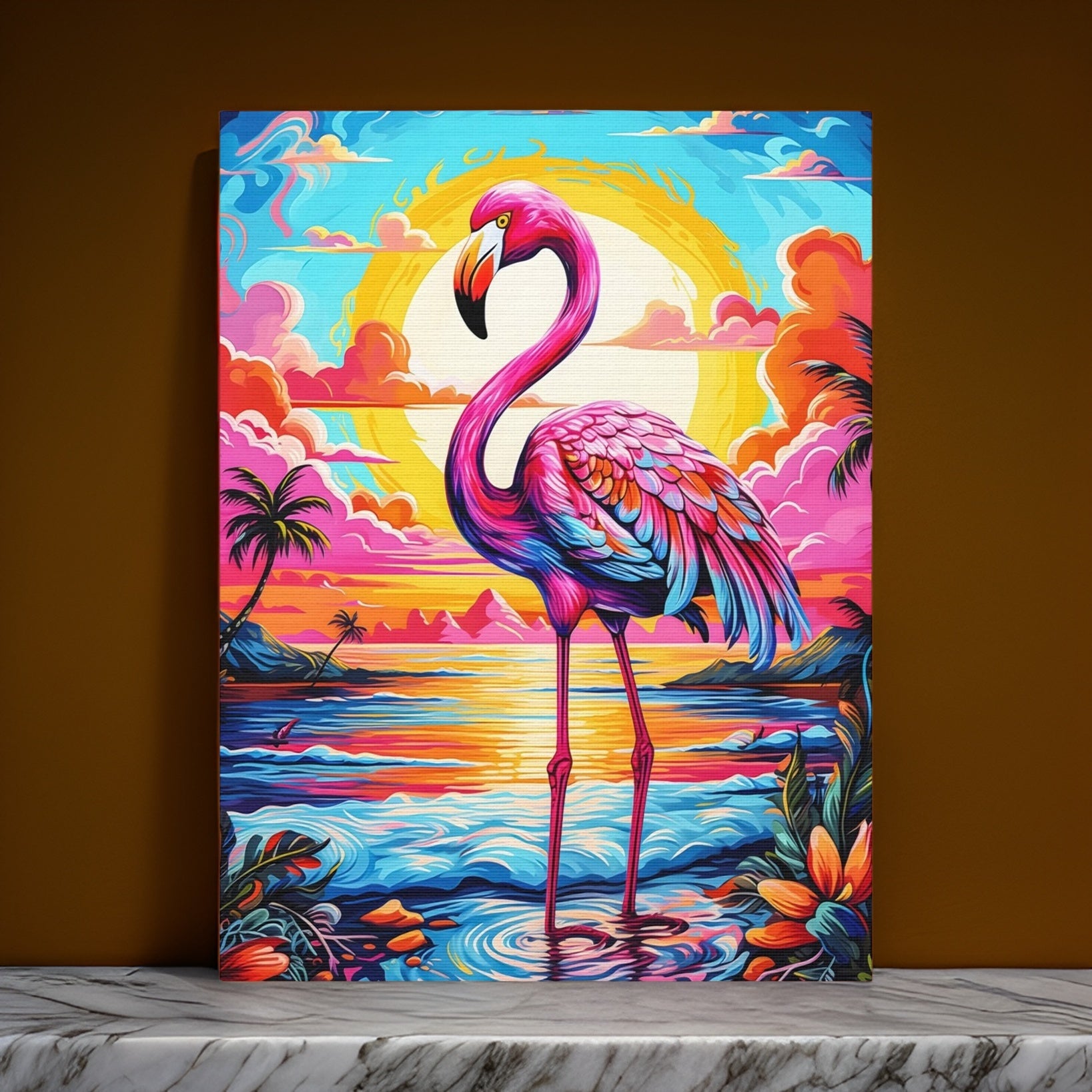 Flamingo Sunset Canvas Print: Tropical Abstract Art