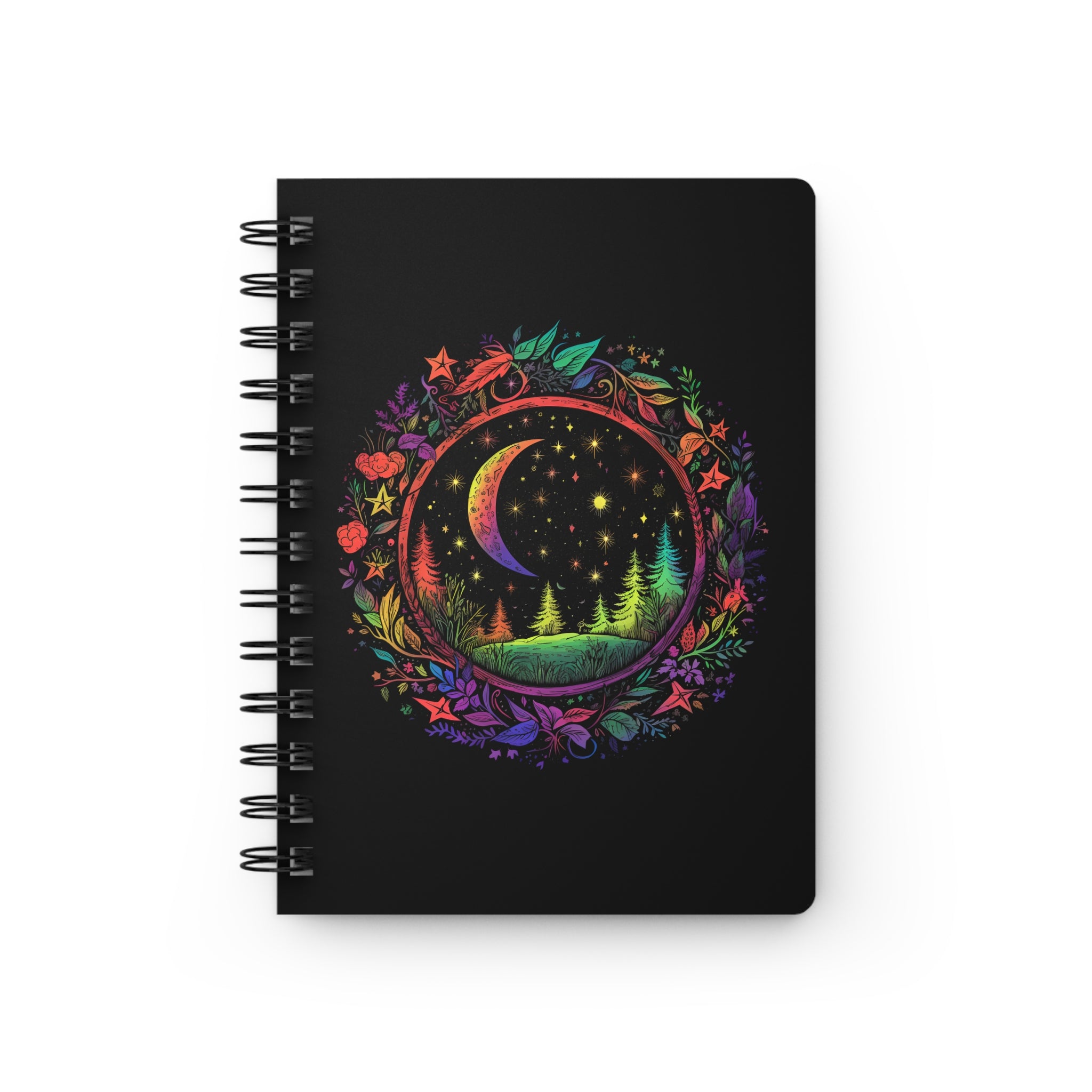 Celestial Neon Forest Spiral Notebook - Spiral Lined, 5 x 7 Inch