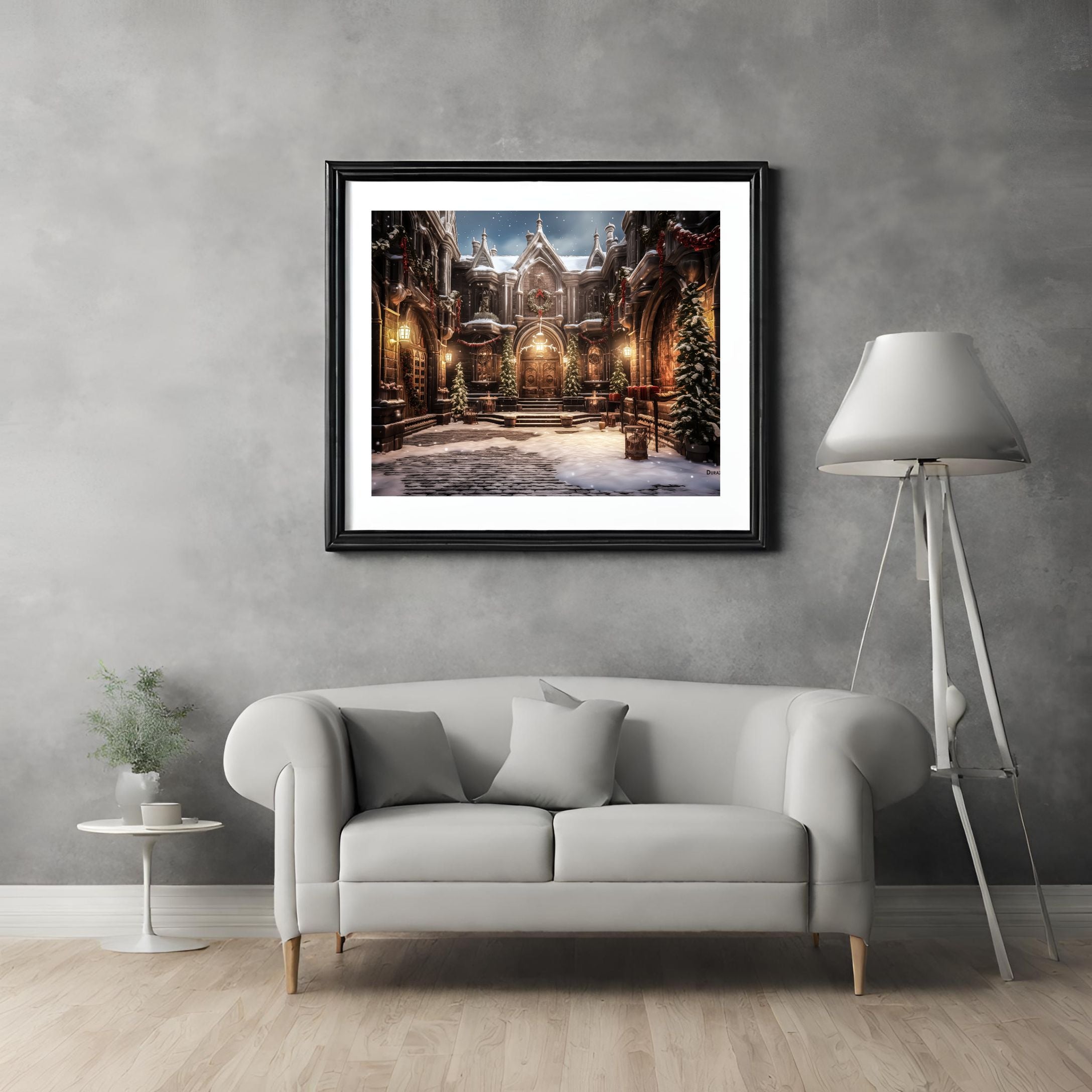 Yuletide Castle Holiday Satin Art Print
