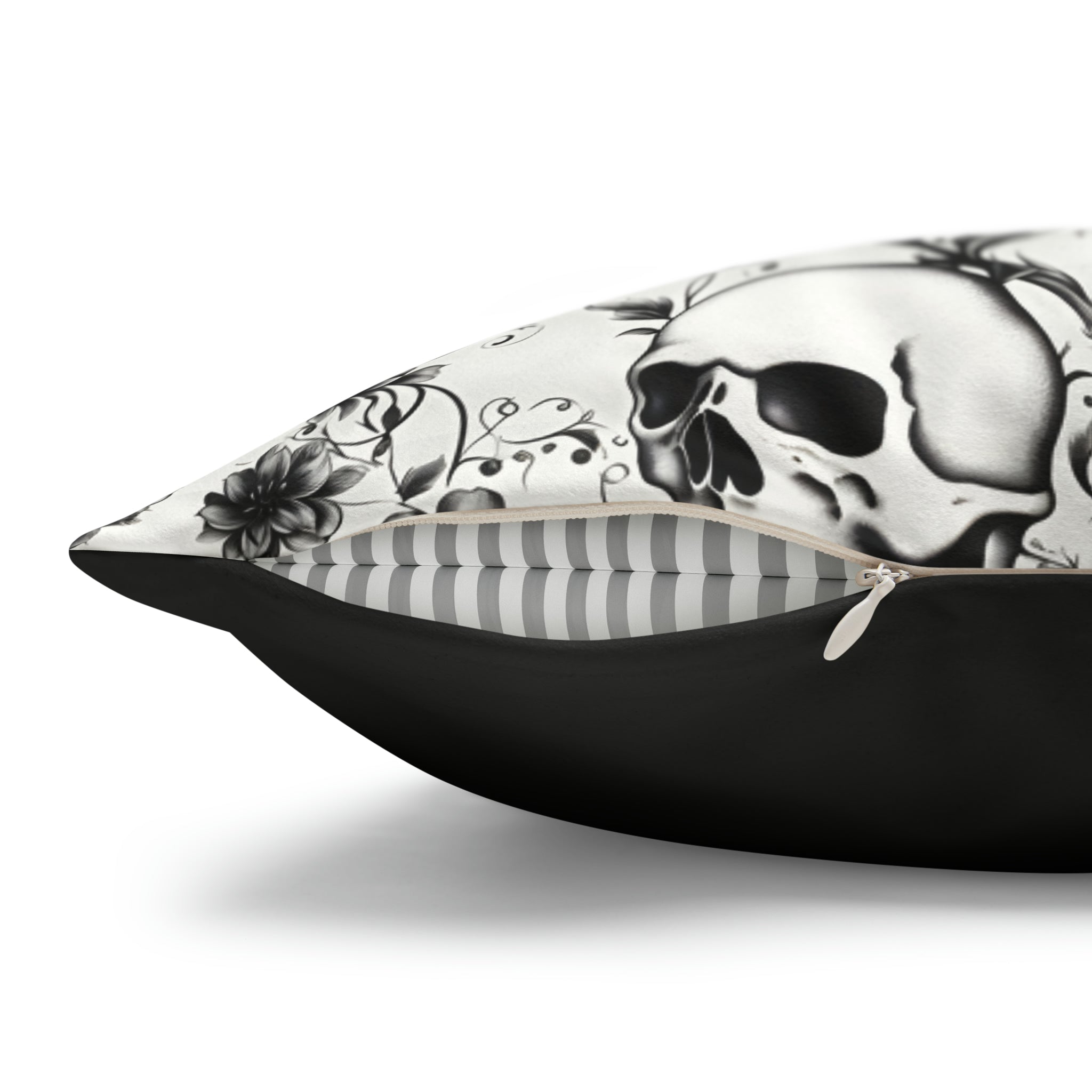 Raven Skull Garden Faux Suede Pillow Cover: Gothic Floral