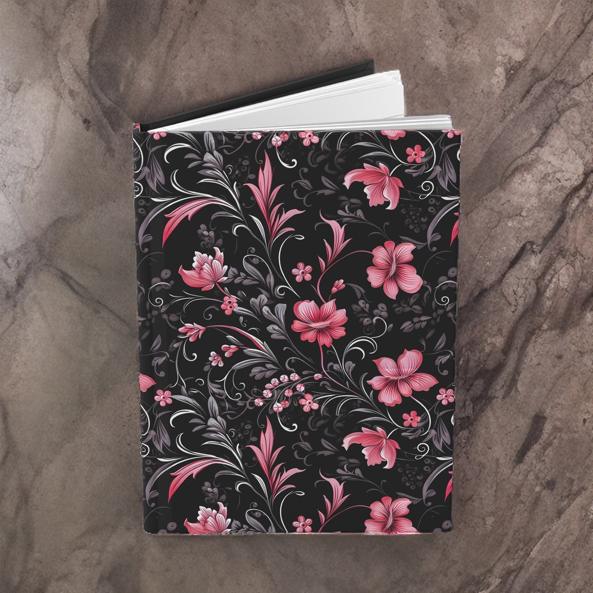 Pink Blossoms of Darkness Hardcover Notebook, 8 x 6 inch