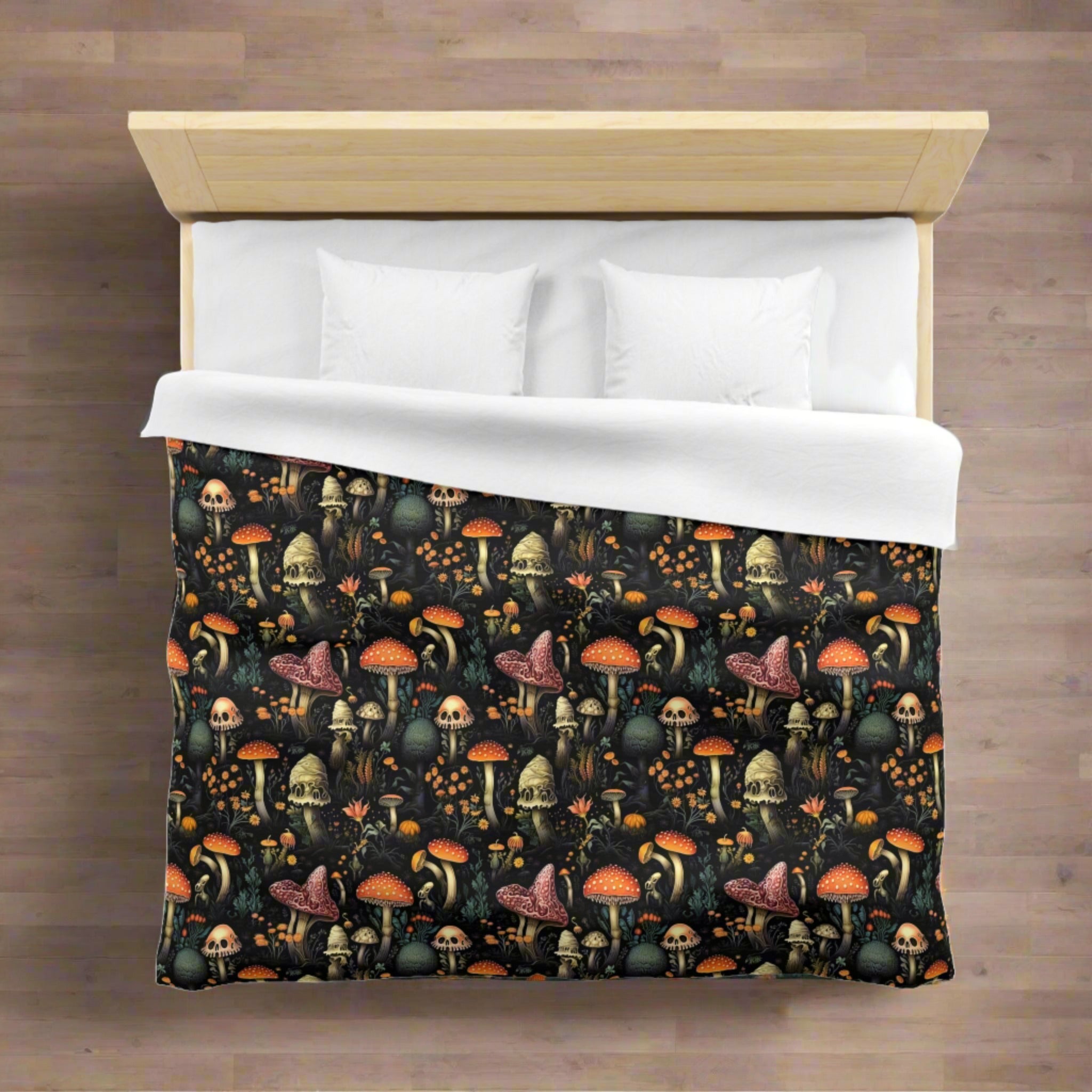 Dark Dweller Mushroom Duvet Cover Set with Pillow Shams, Microfiber