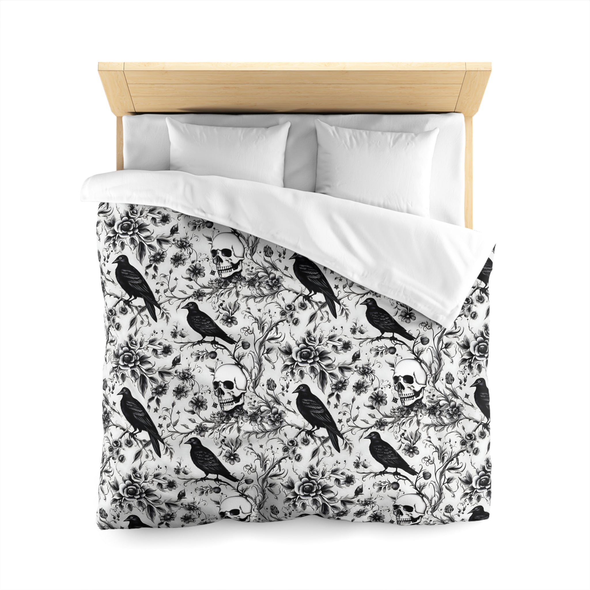 Raven Skull Garden Duvet Cover: Microfiber