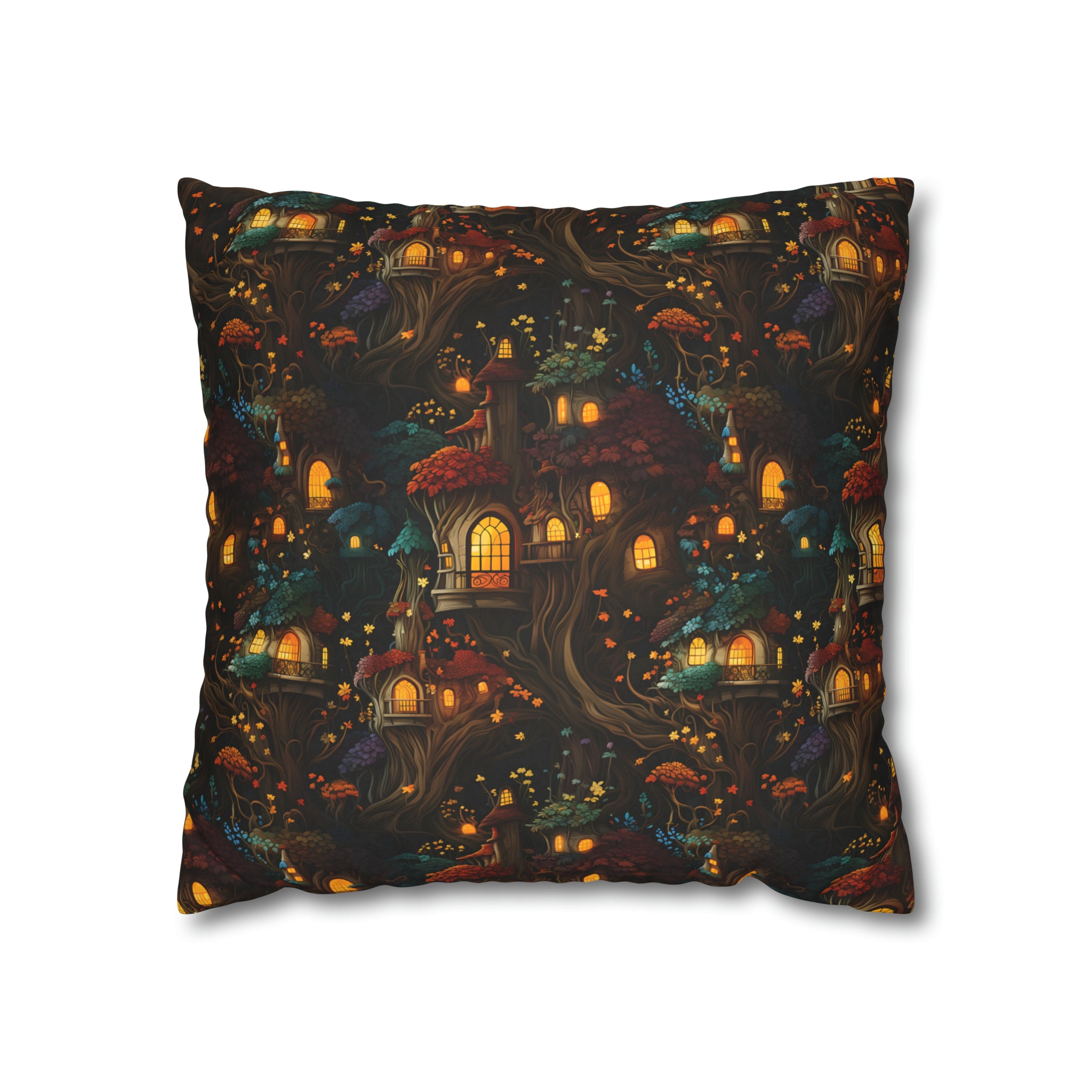 Fairy Hideaway Faux Suede Pillow Cover: Enchanted Forest Decor