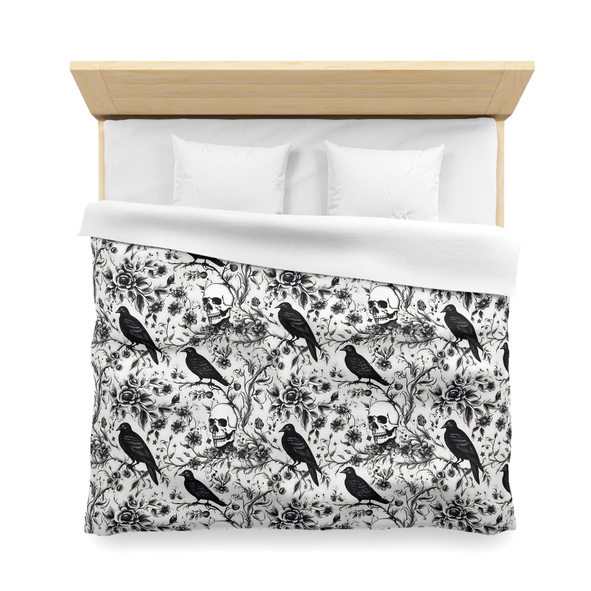 Raven Skull Garden Duvet Cover: Microfiber