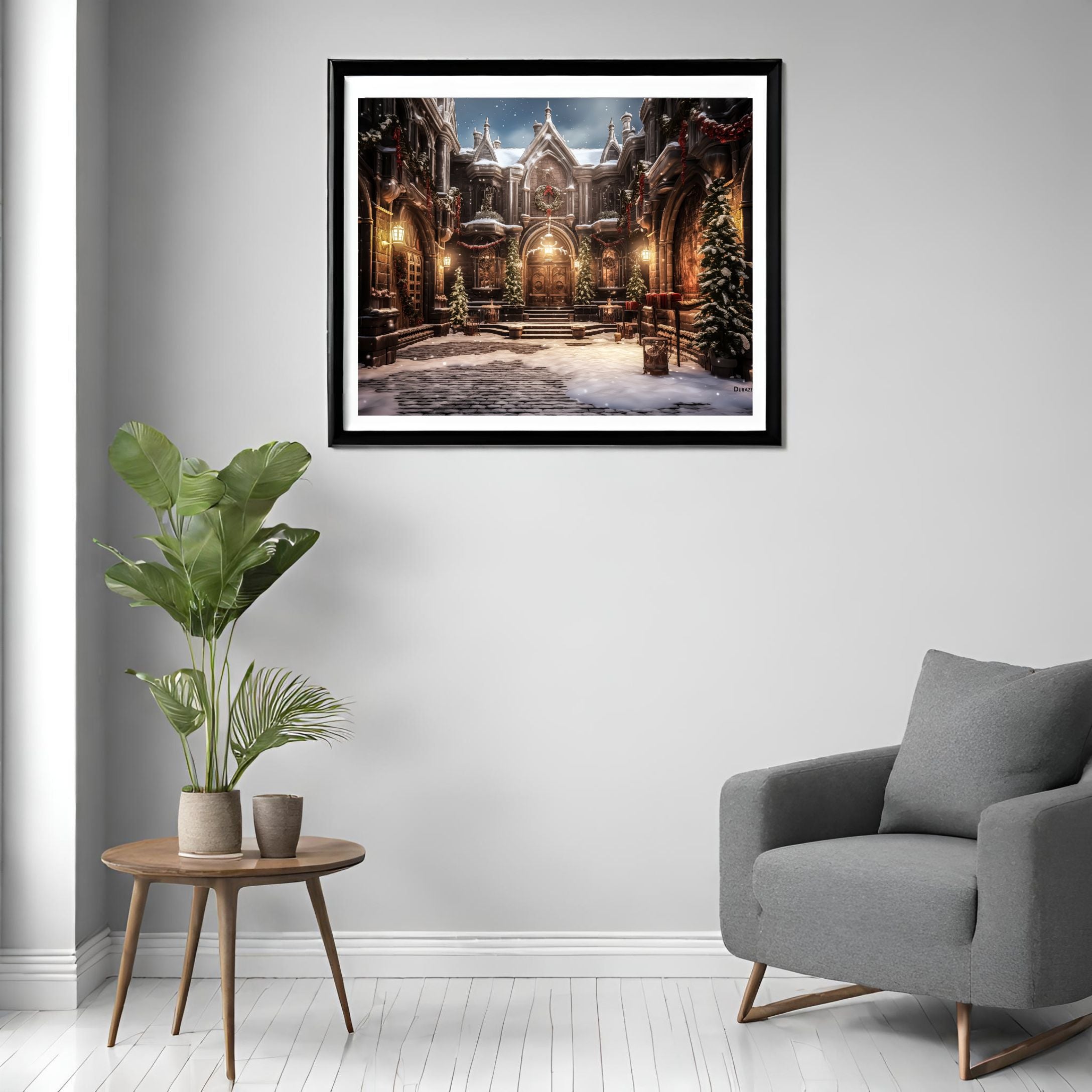 Yuletide Castle Holiday Satin Art Print
