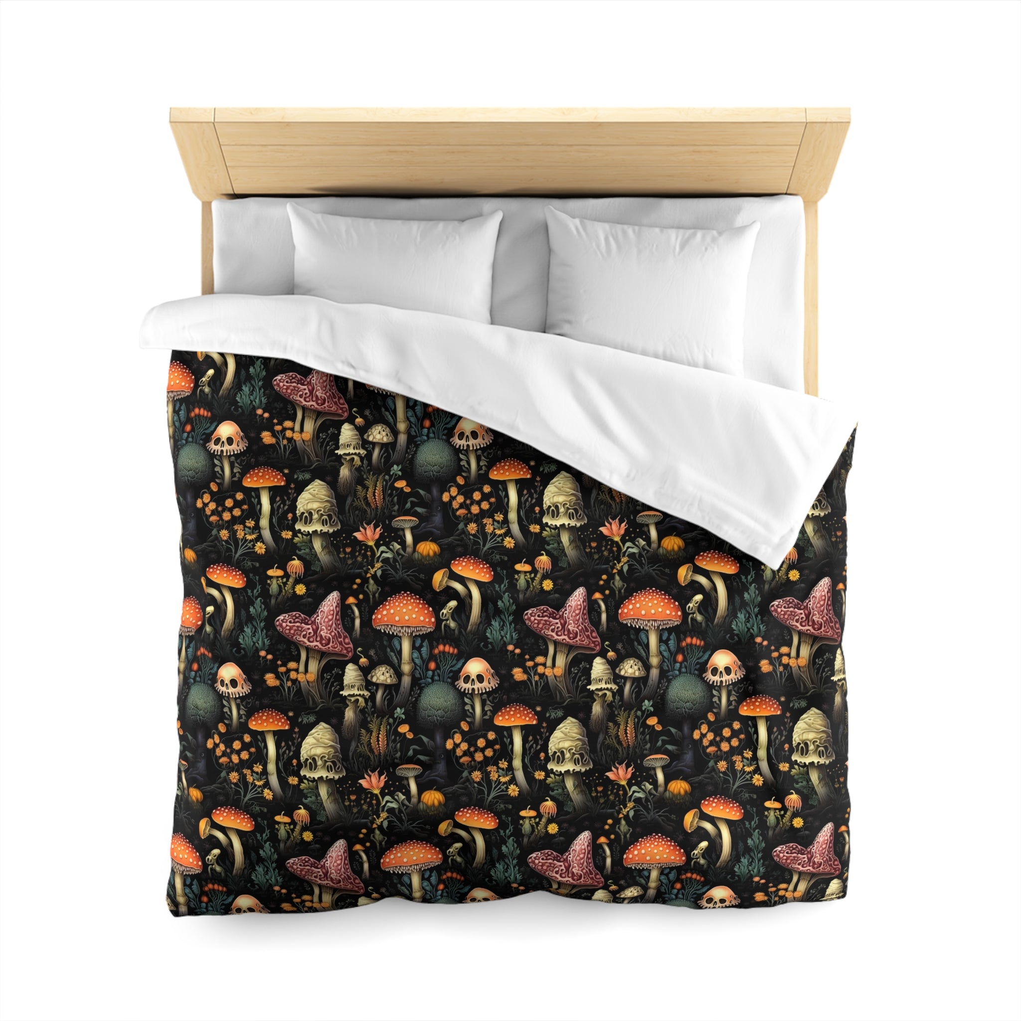 Dark Dweller Mushroom Duvet Cover Set with Pillow Shams, Microfiber