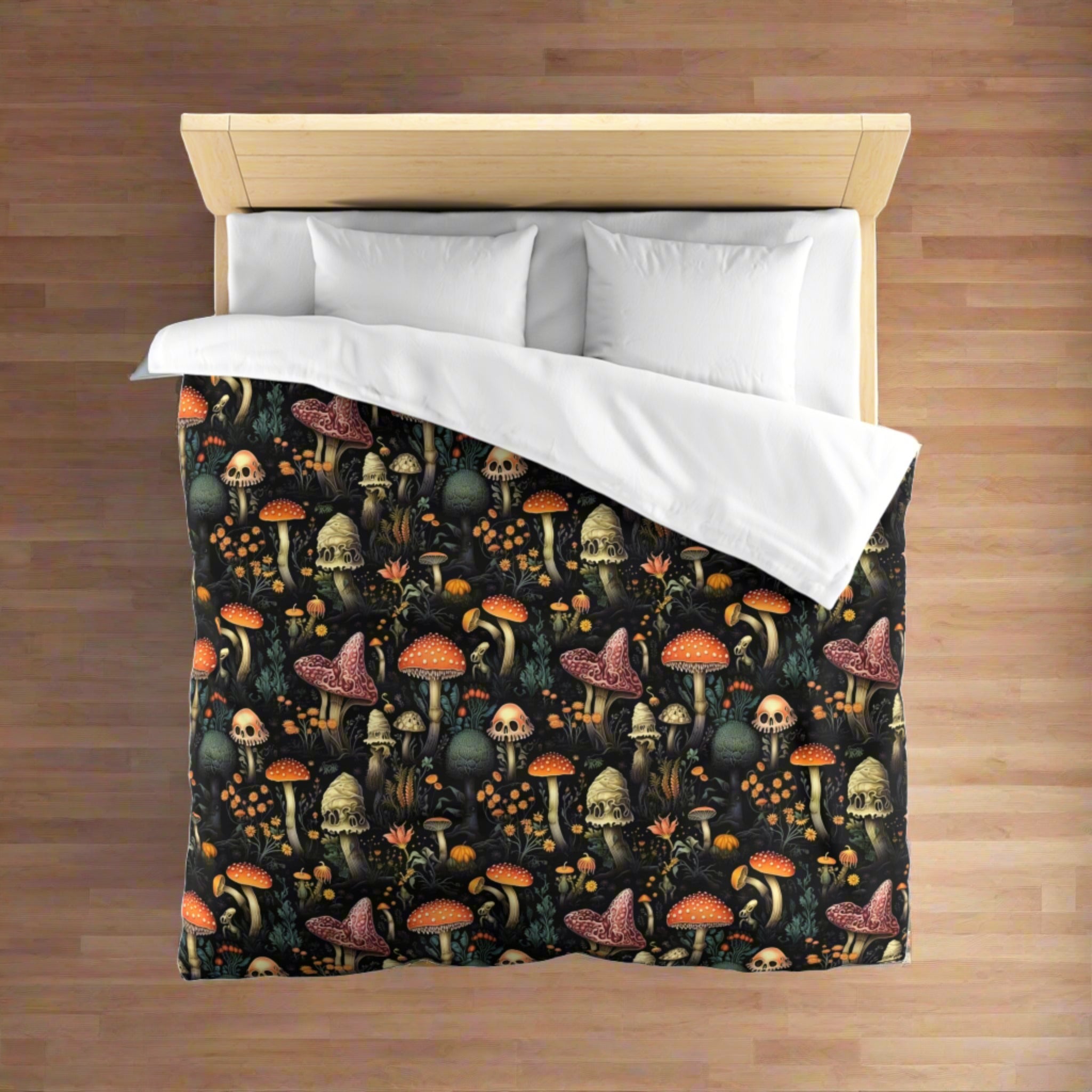 Dark Dweller Mushroom Duvet Cover Set with Pillow Shams, Microfiber