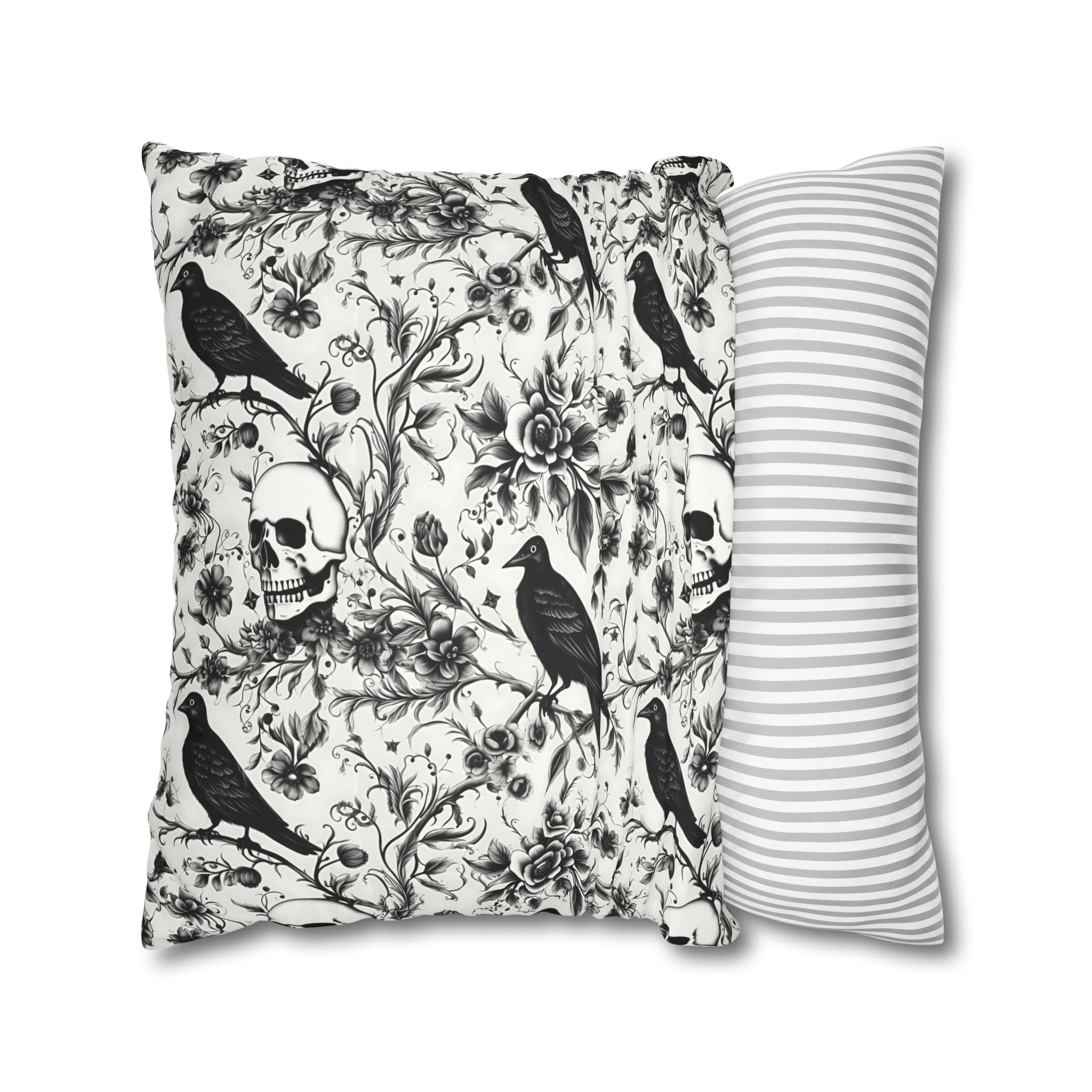 Raven Skull Garden Faux Suede Pillow Cover: Gothic Floral