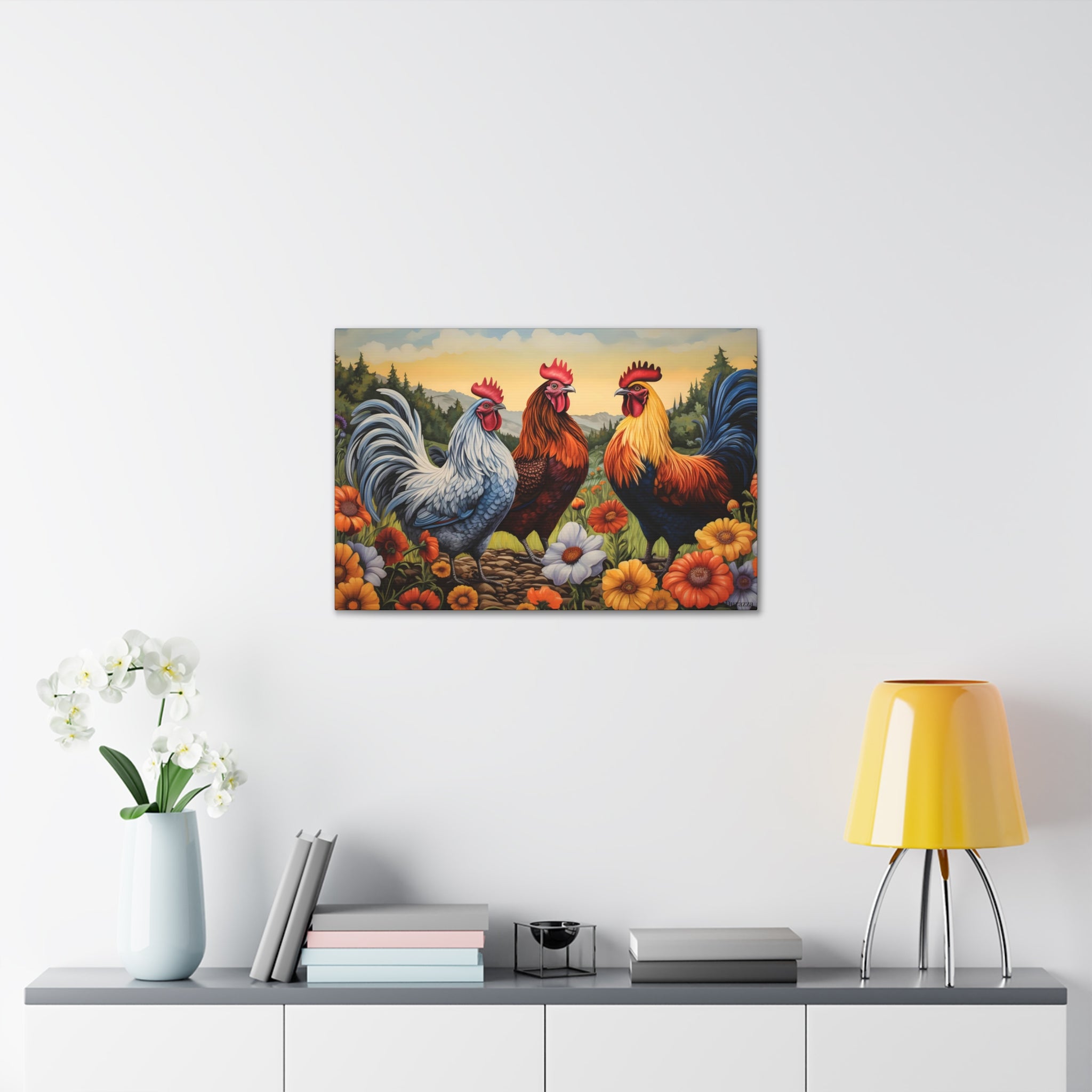 Cheerful Chicken Trio Wall Art Print