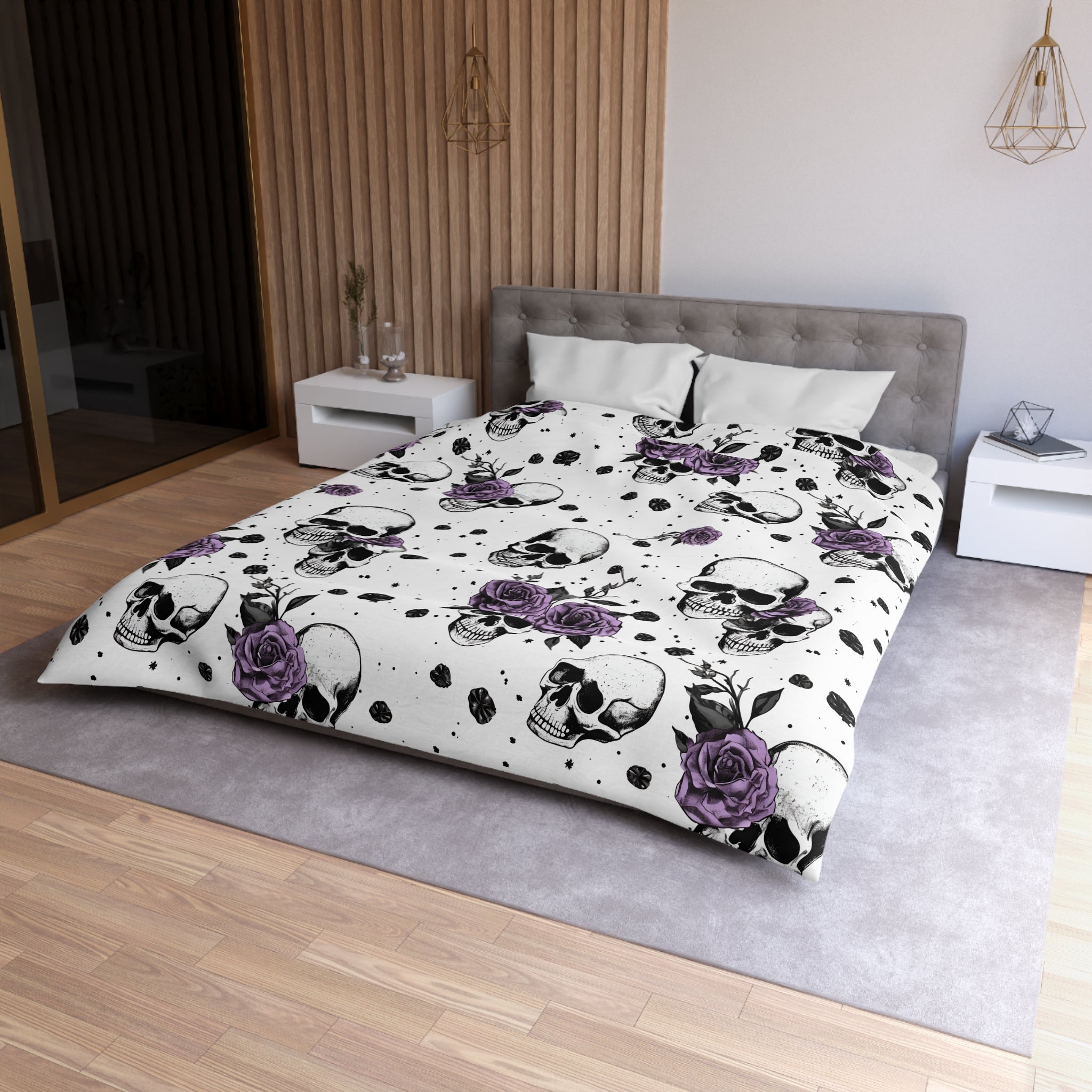 Eternally Yours Rose and Skull Duvet Cover with Pillow Shams