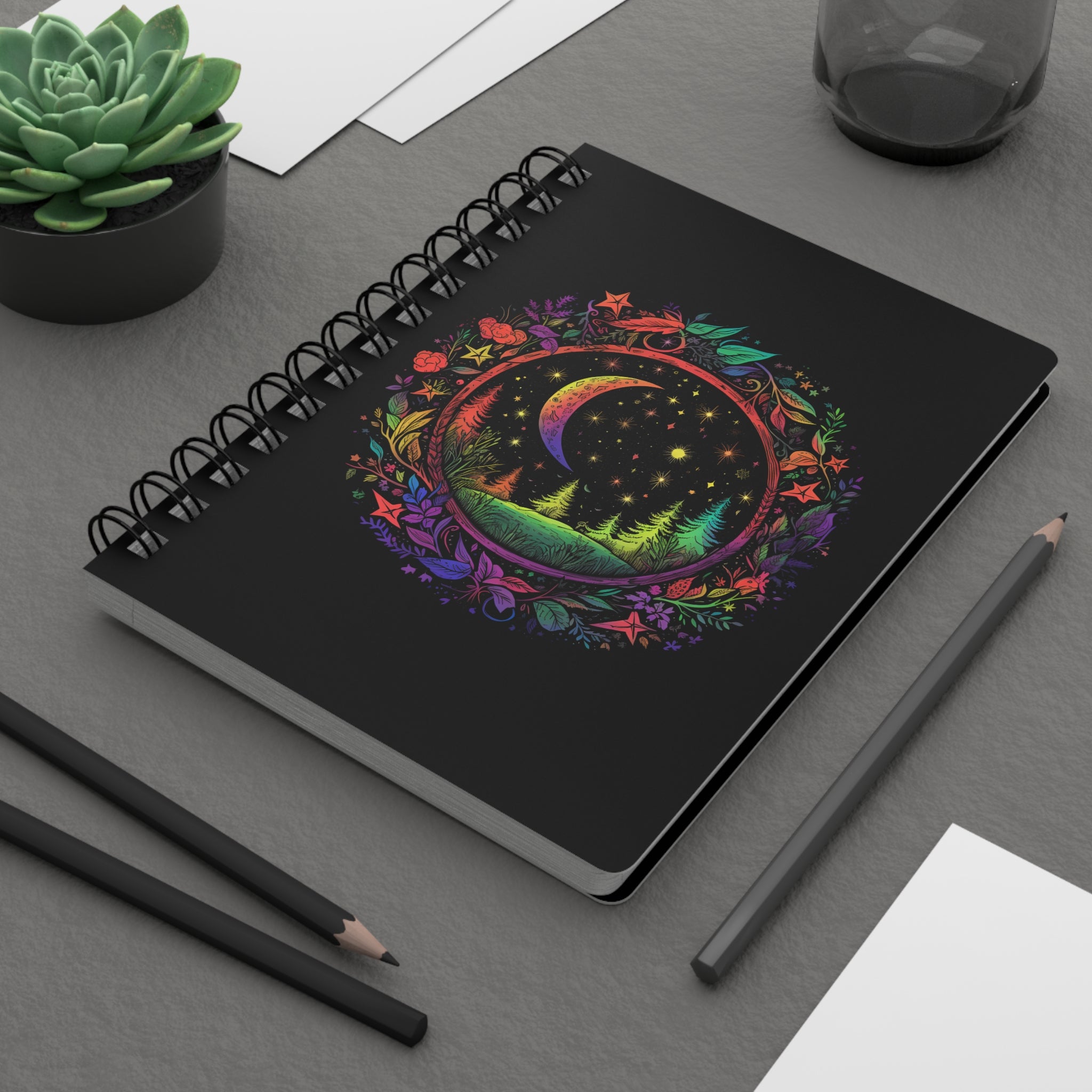 Celestial Neon Forest Spiral Notebook - Spiral Lined, 5 x 7 Inch