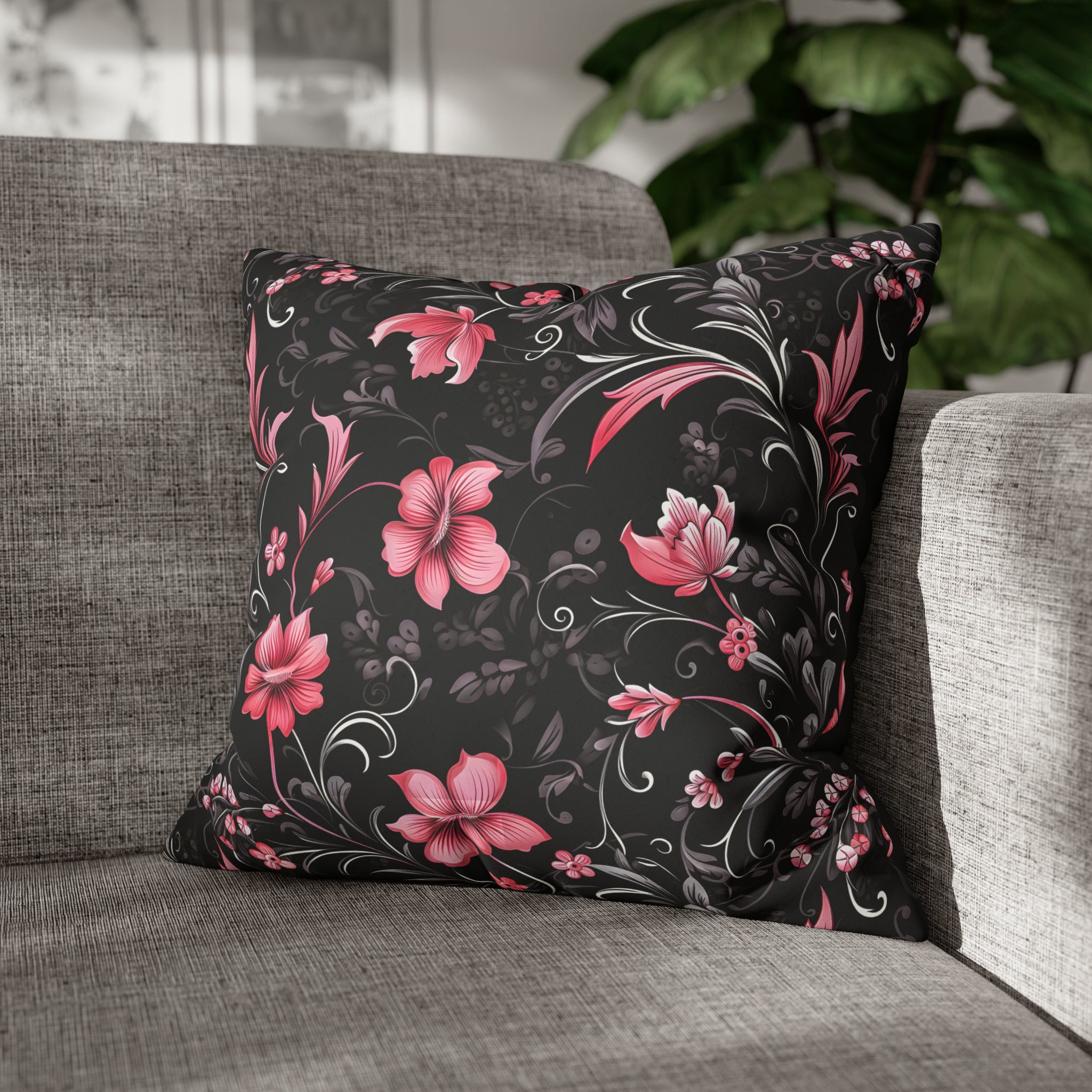 Pink Blossom of Darkness Faux Suede Pillow or Pillow Cover