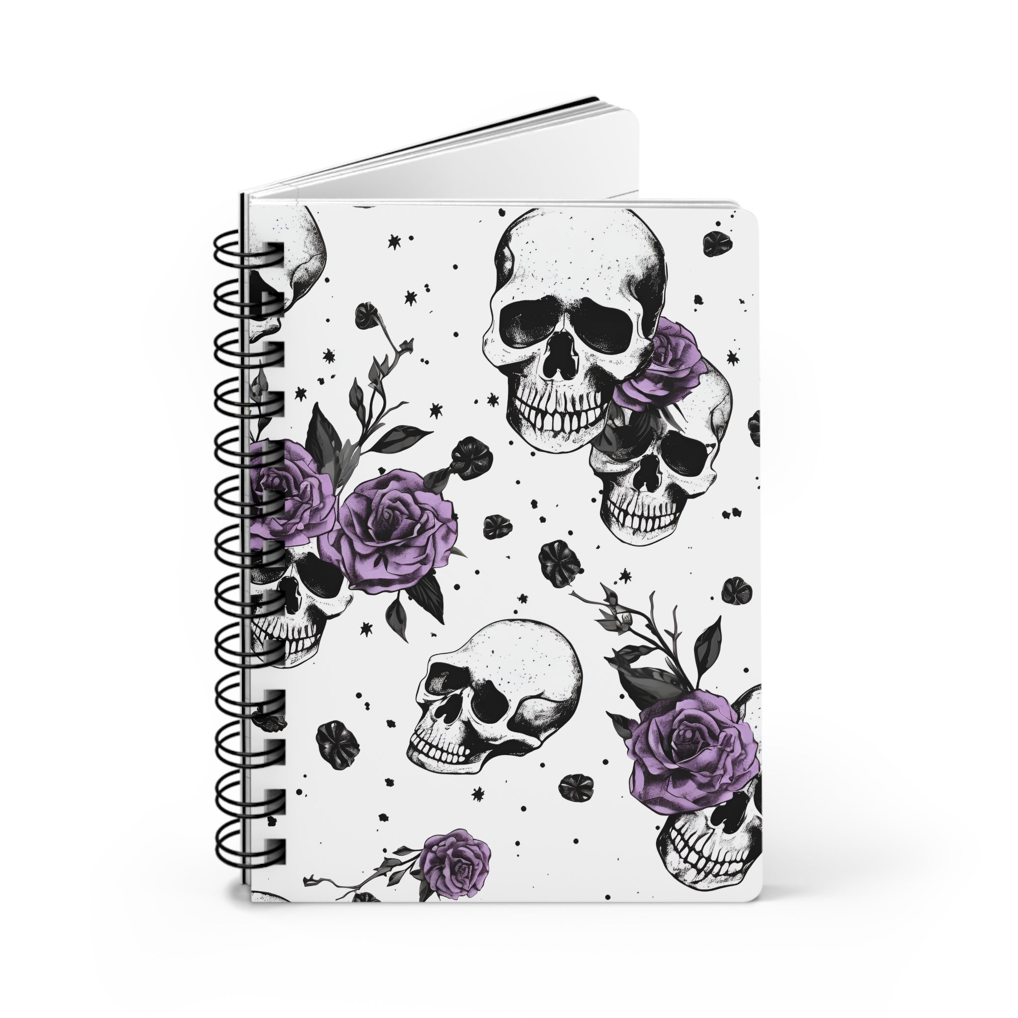 Eternally Yours Skull Lined Notebook, Gothic Violet Rose Spiral Lined 5 x 7 inch