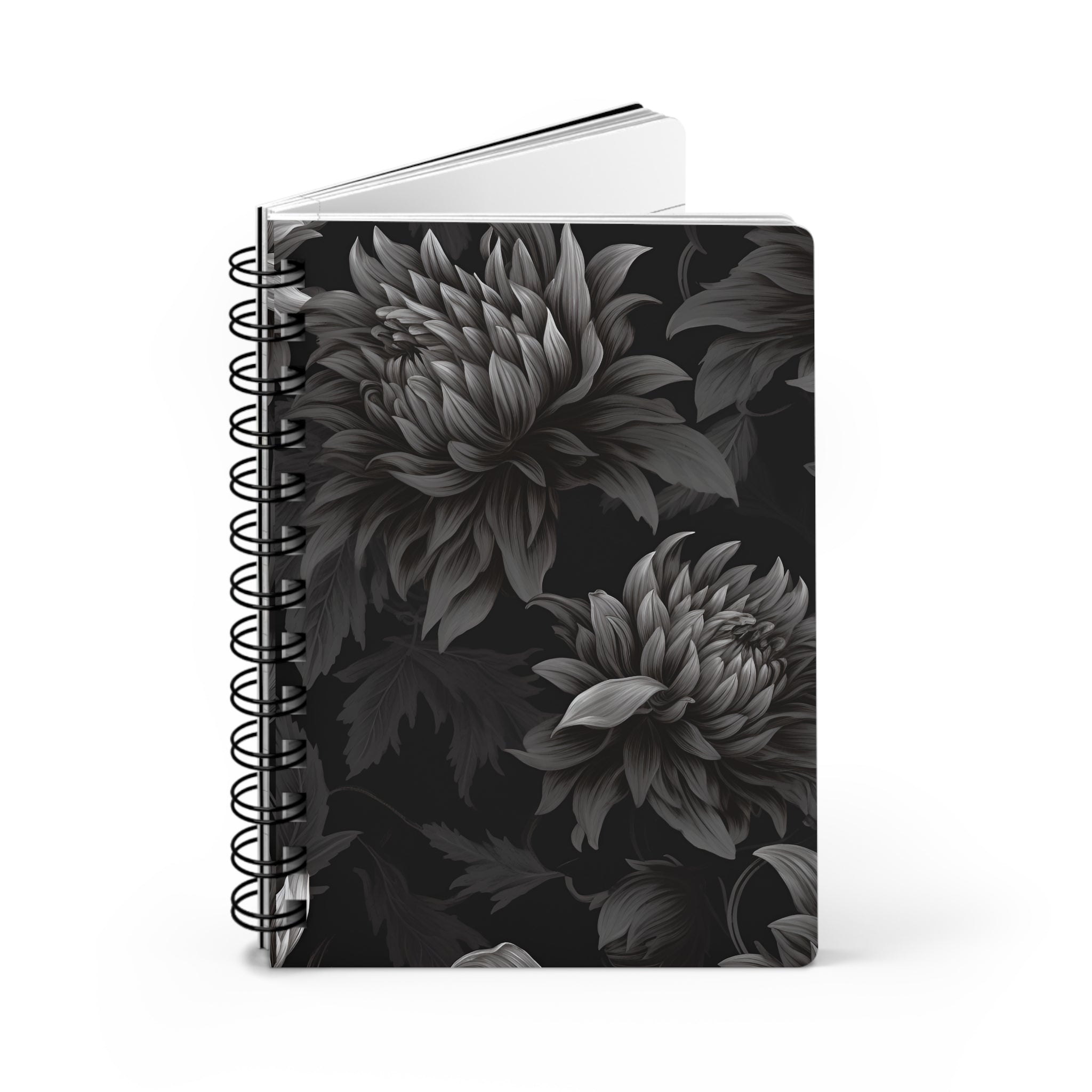Midnight Black Dahlia Spiral Notebook, 5 x 7 inch