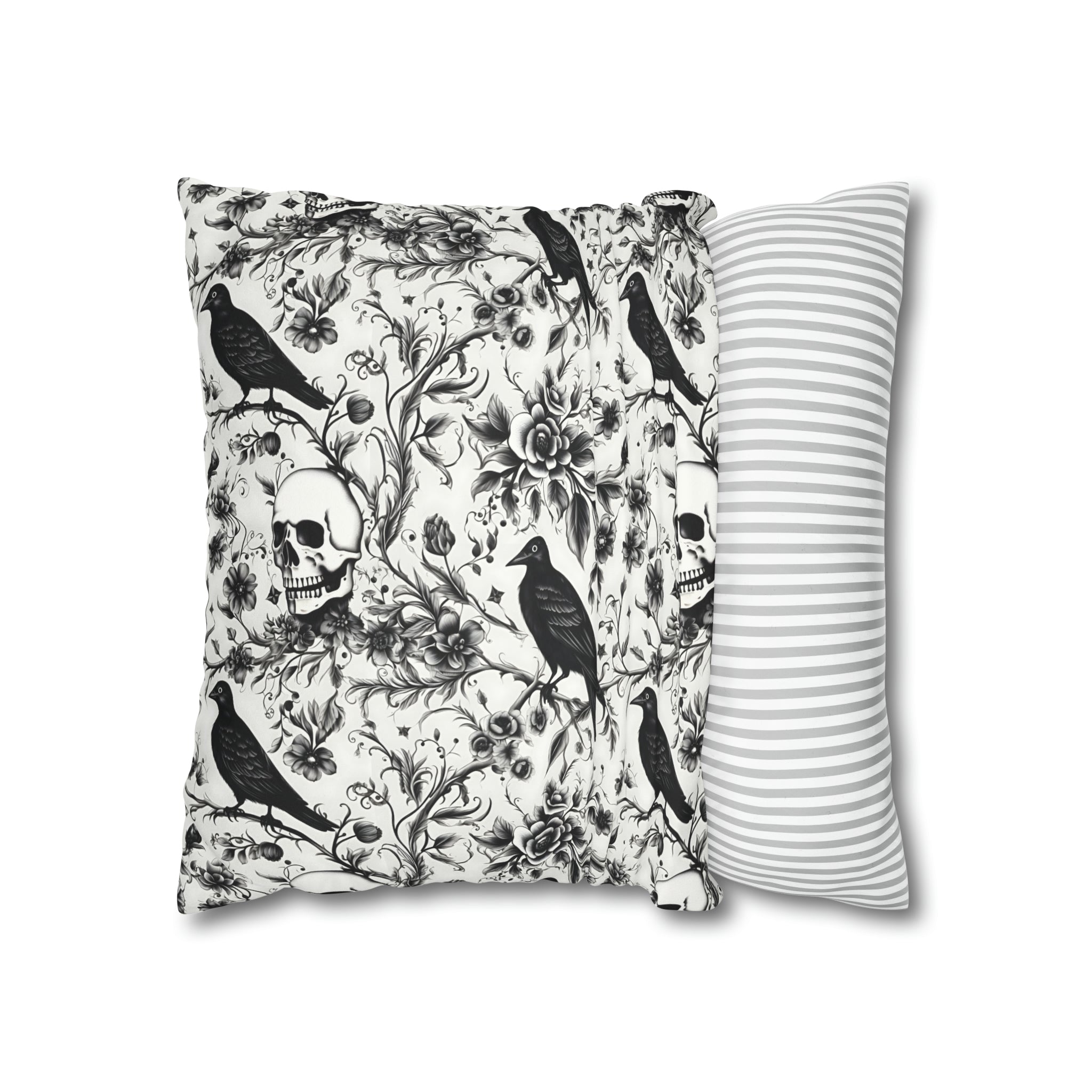 Raven Skull Garden Faux Suede Pillow Cover: Gothic Floral