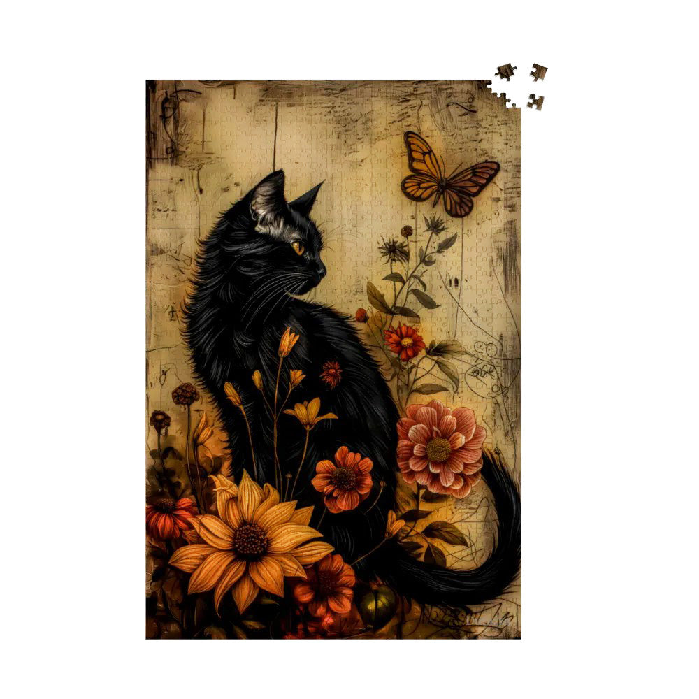 A Feline's Flourish Jigsaw Puzzle 500 or 1000 Piece: Black Cat