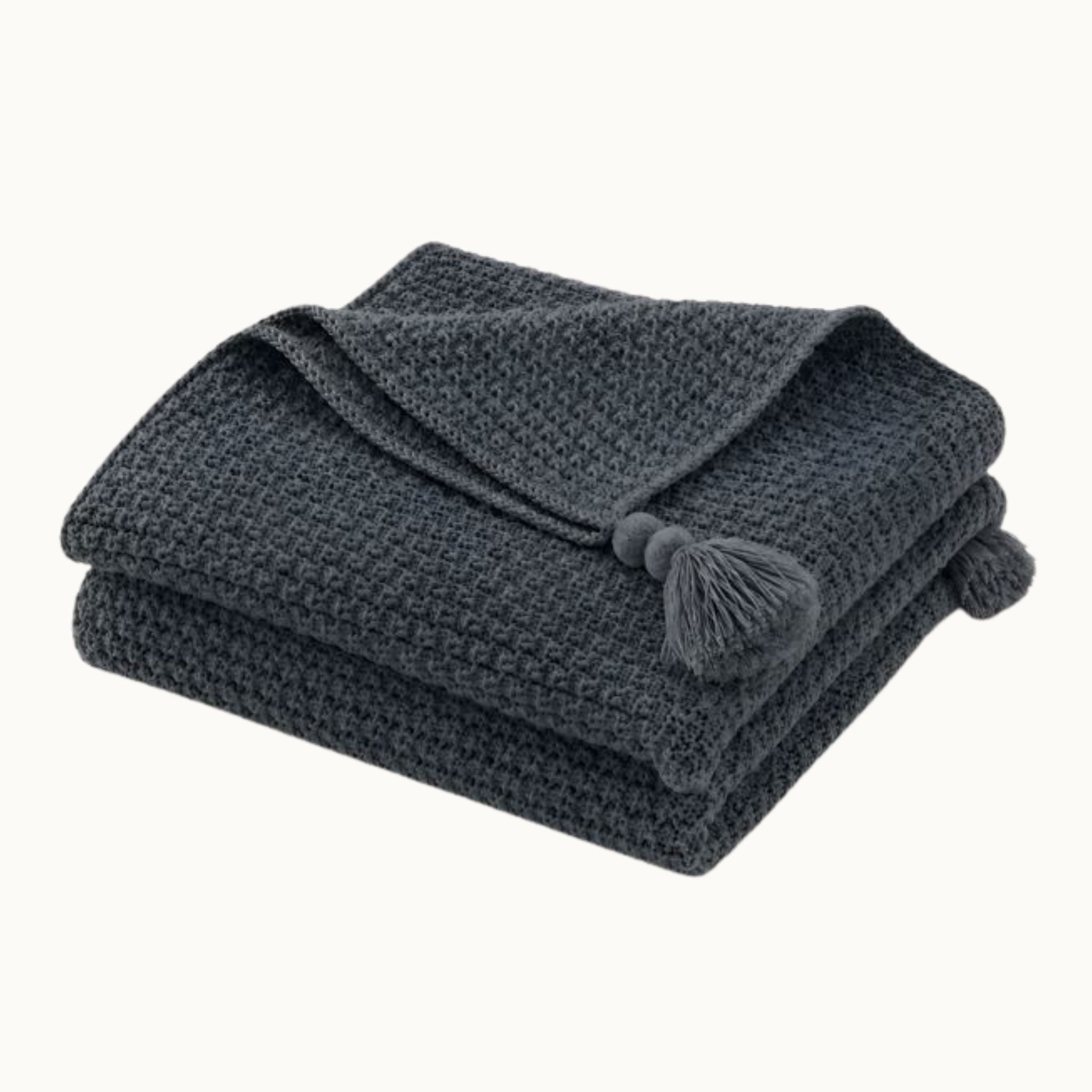 Textured Knit Throw Blanket with Tassels, 51 × 67 in