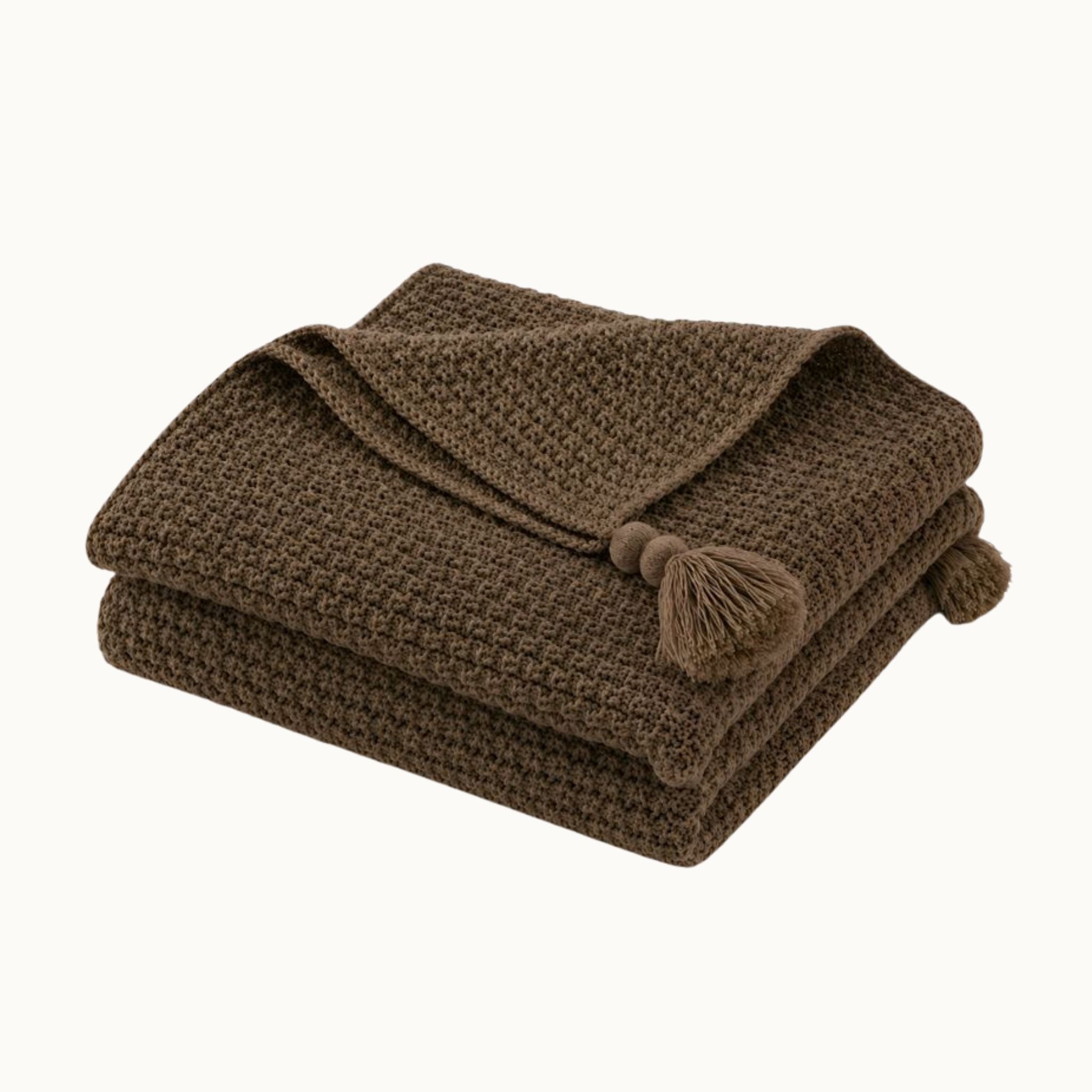 Textured Knit Throw Blanket with Tassels, 51 × 67 in