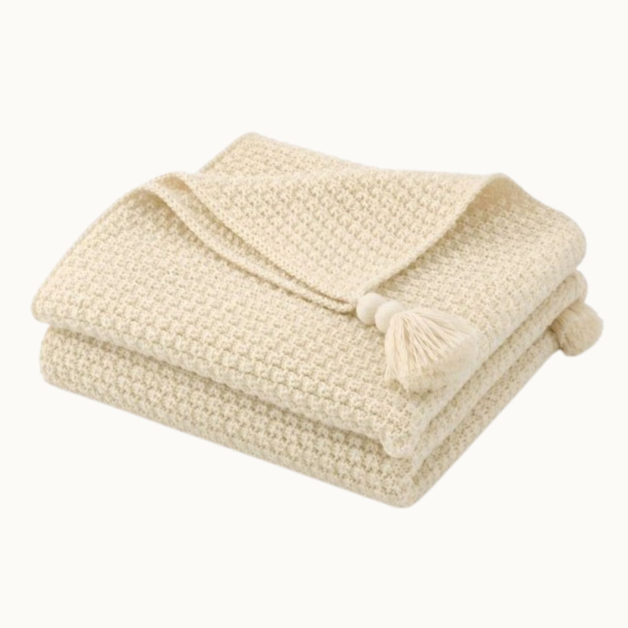 Textured Knit Throw Blanket with Tassels, 51 × 67 in