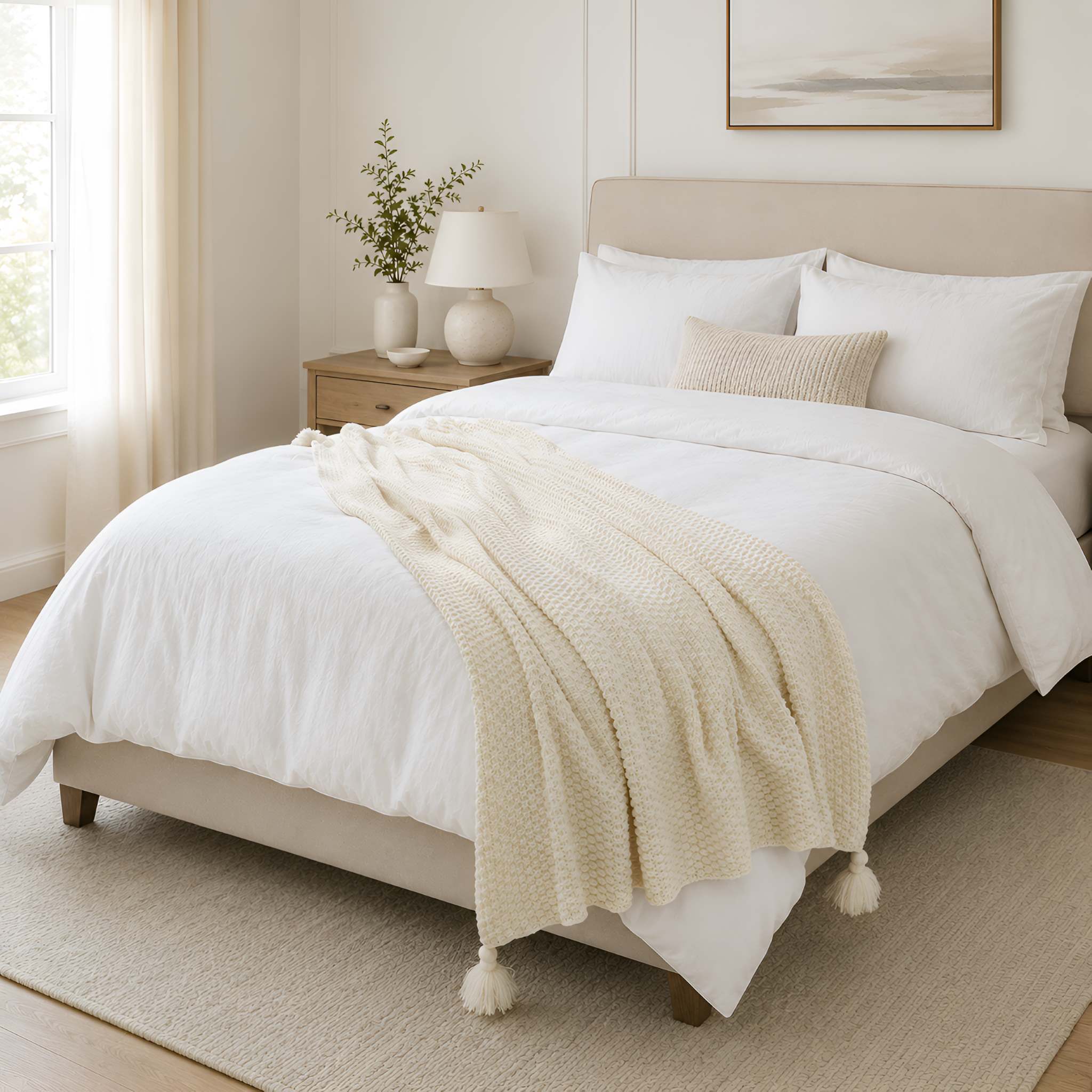 Textured Knit Throw Blanket with Tassels, 51 × 67 in