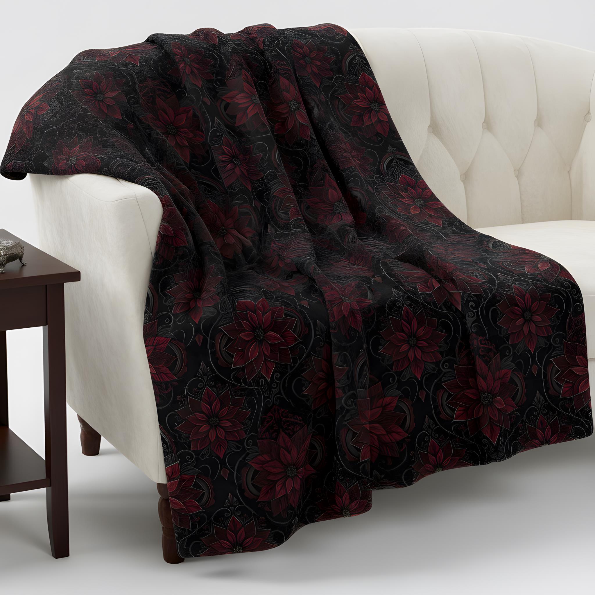 Red Poinsettia Throw Blanket 60x80 | Gothic Poinsettia - Durazza
