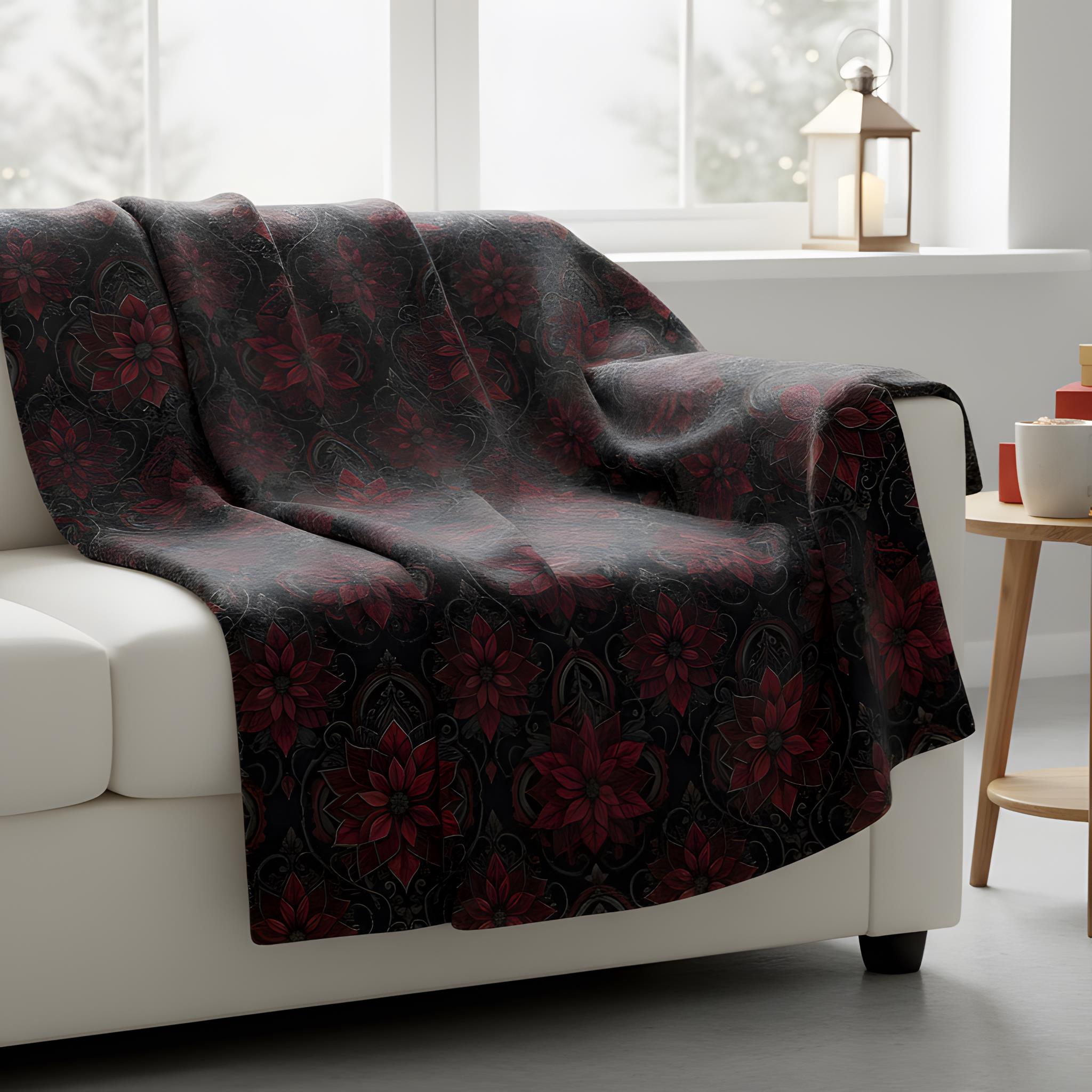 Red Poinsettia Throw Blanket 60x80 | Gothic Poinsettia