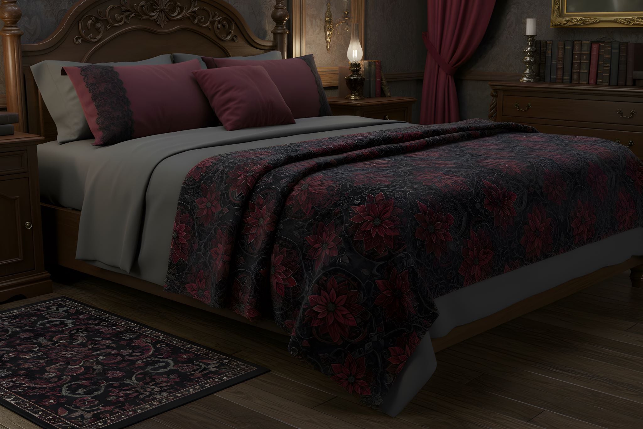 Red Poinsettia Throw Blanket 60x80 | Gothic Poinsettia