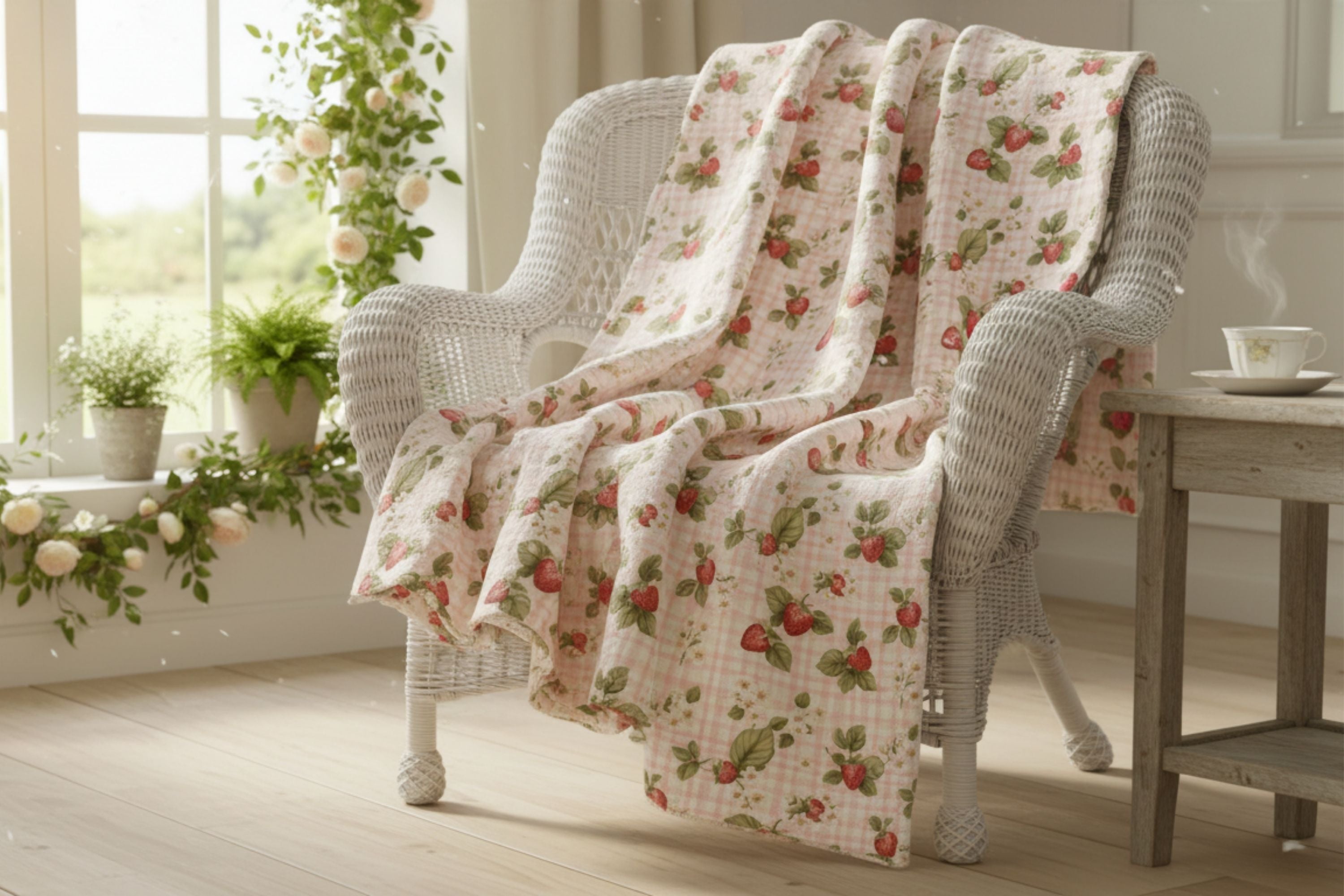 Strawberry Gingham Throw Blanket 50x60-60x80 - Durazza