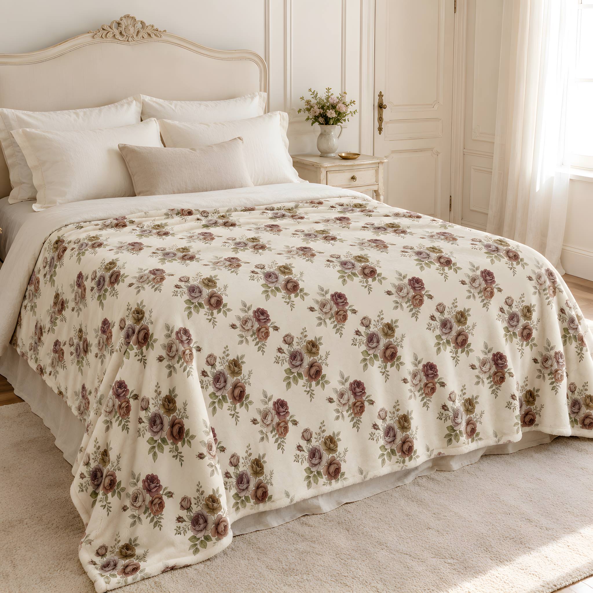 Mauve Floral Velveteen Throw Blanket, 60 × 80 | Mauve Boutique