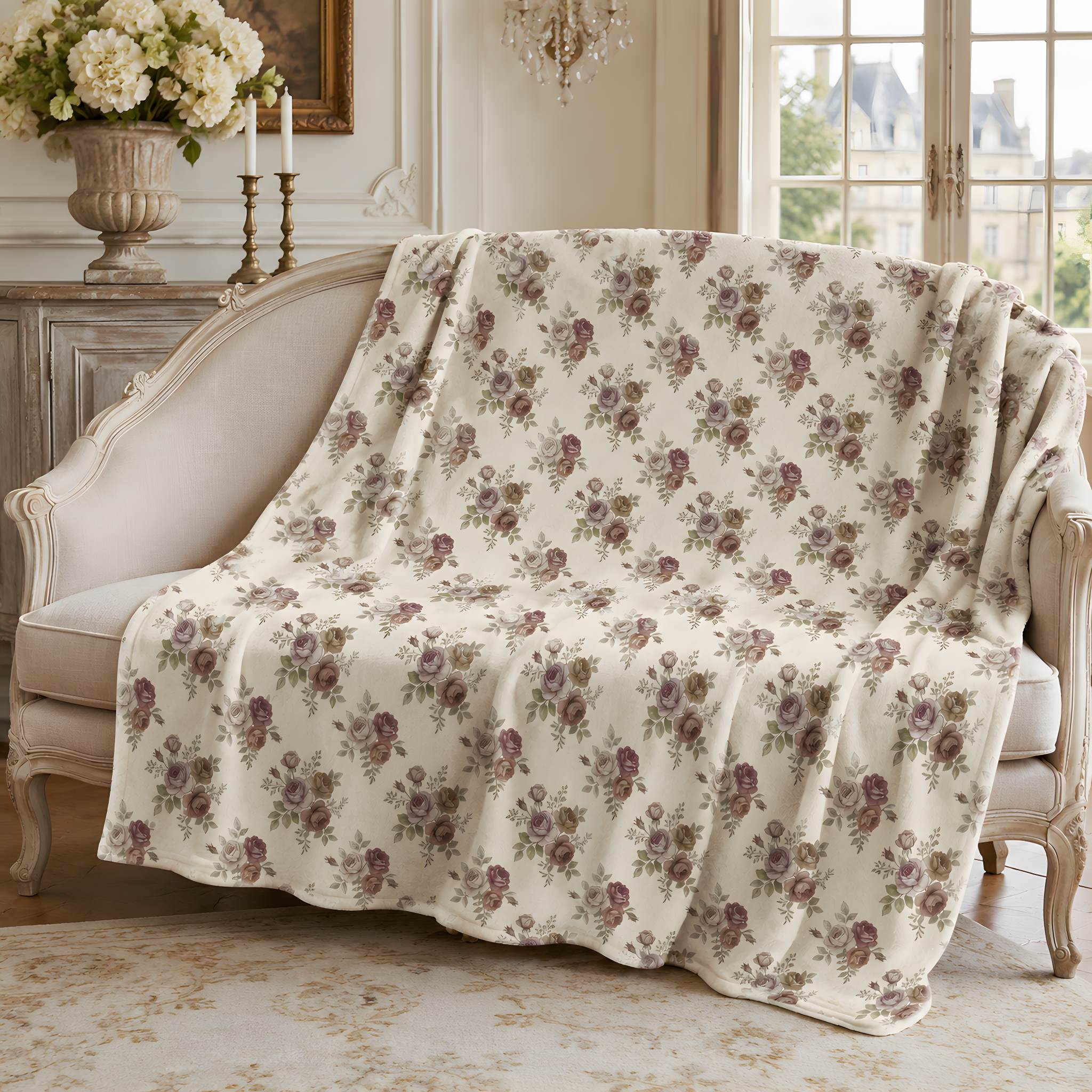 Mauve Floral Velveteen Throw Blanket, 60 × 80 | Mauve Boutique