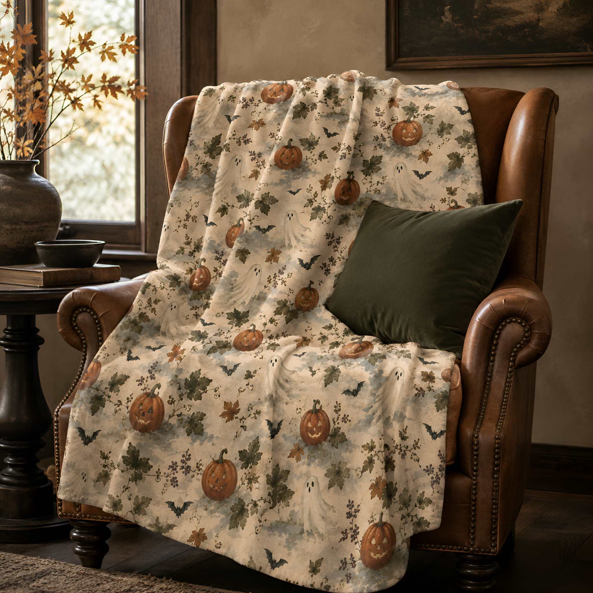 Halloween Ghost Sherpa Throw Blanket, 50×60 & 60×80 | Moonrise Gathering