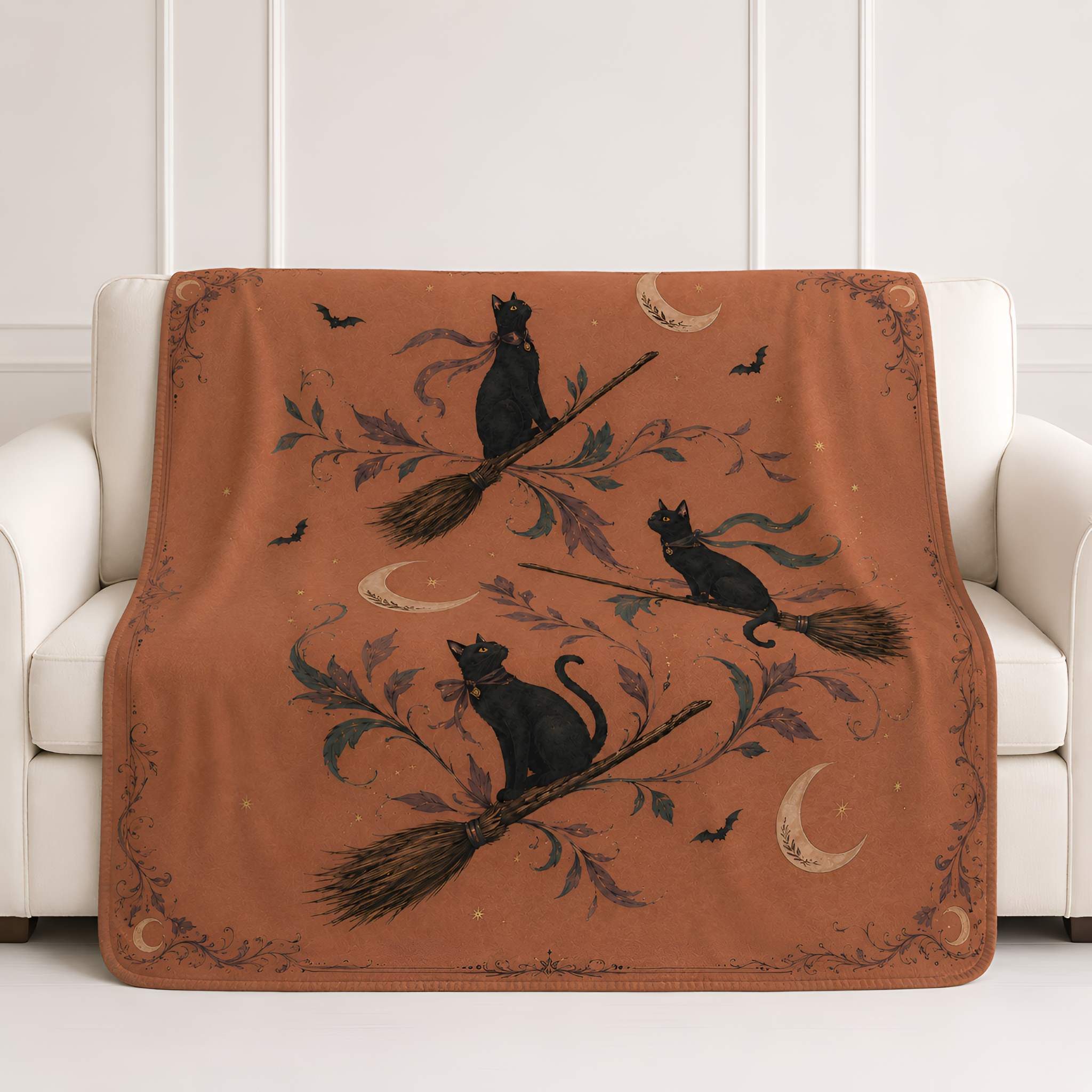 Witchy Black Cat Sherpa Blanket, 50 × 60 in | Witchlight Familiar
