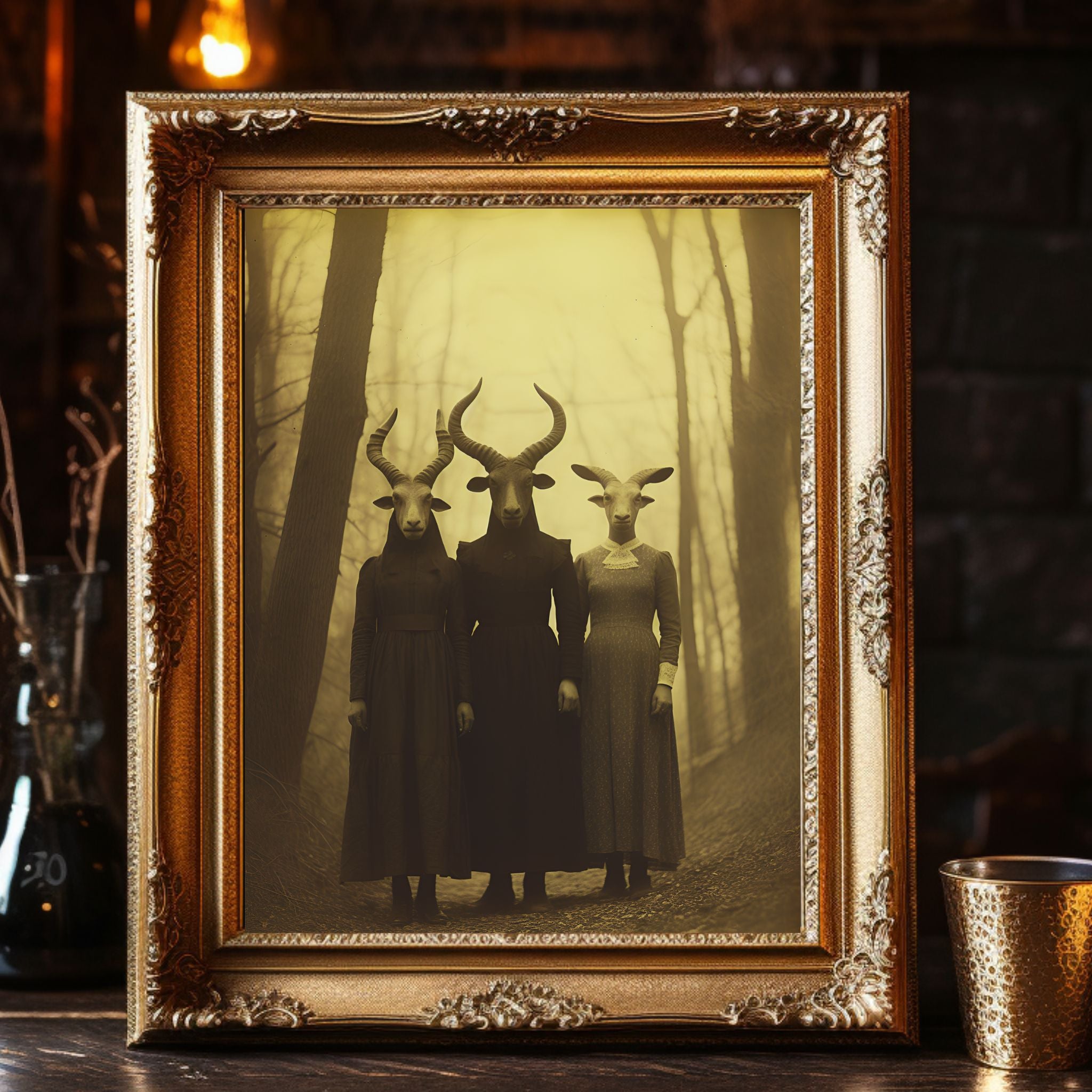 Baphomet Cult in the Woods Vintage Photography Art Poster