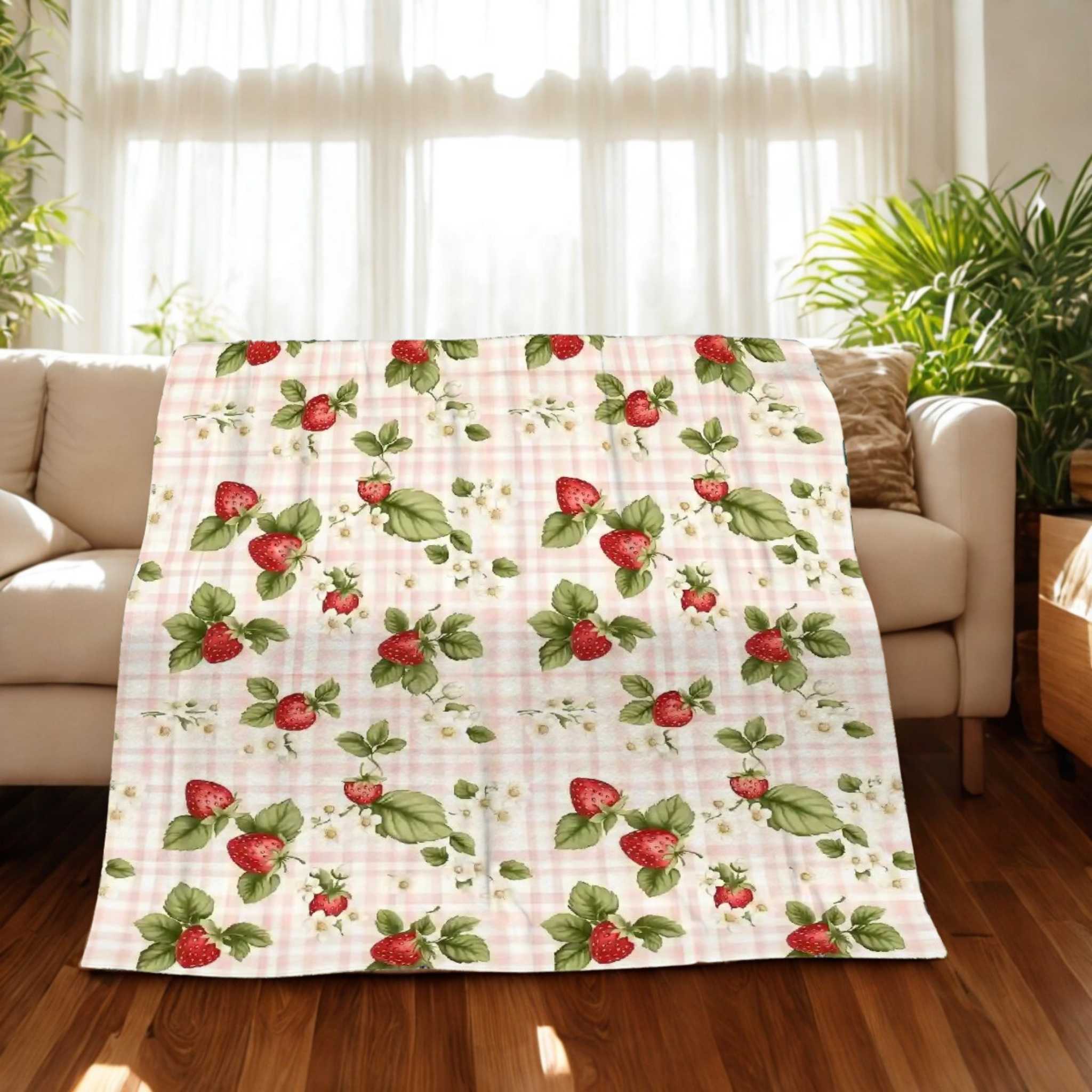 Strawberry Throw Blanket – Cottagecore Gingham | Berry Bloom
