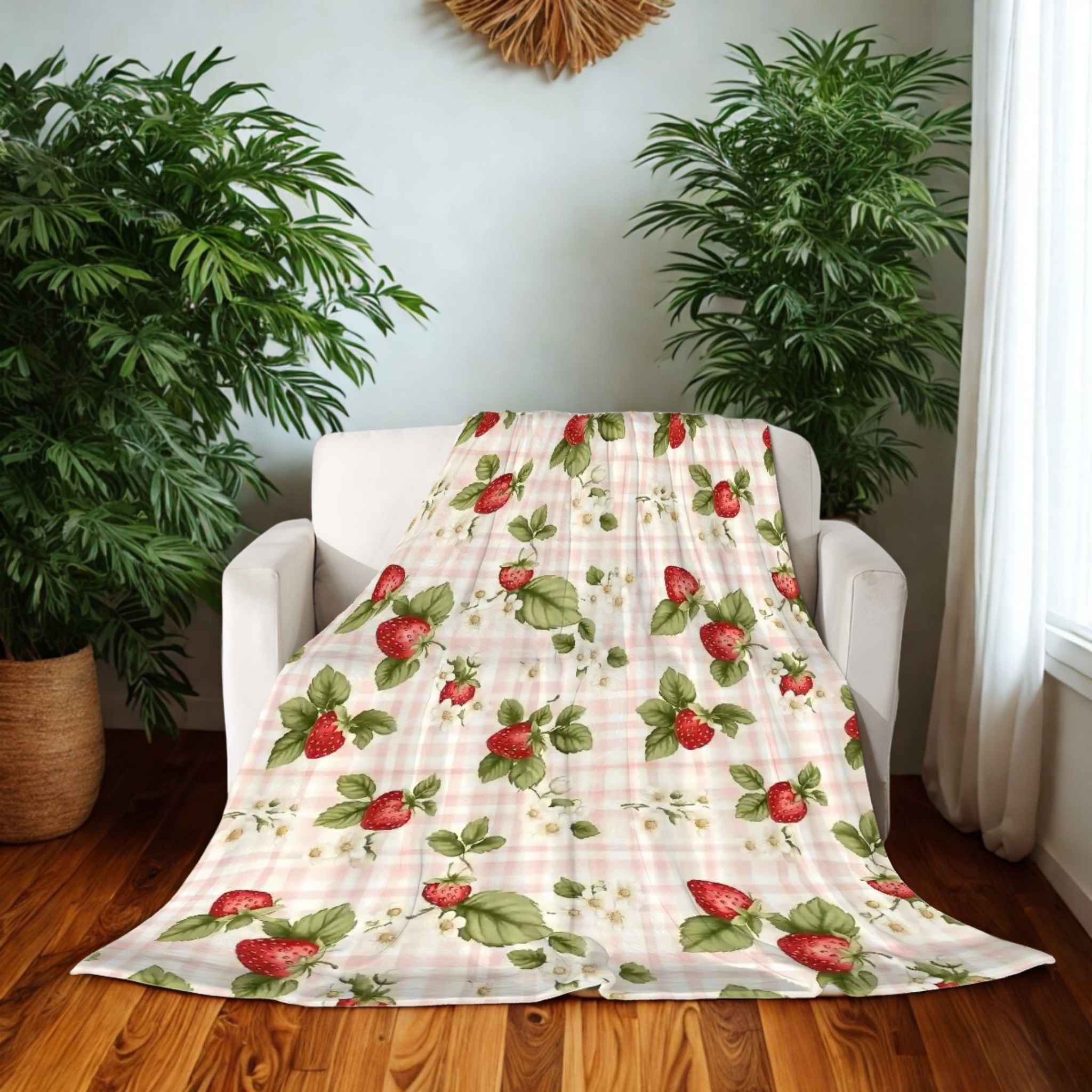 Strawberry Throw Blanket – Cottagecore Gingham | Berry Bloom