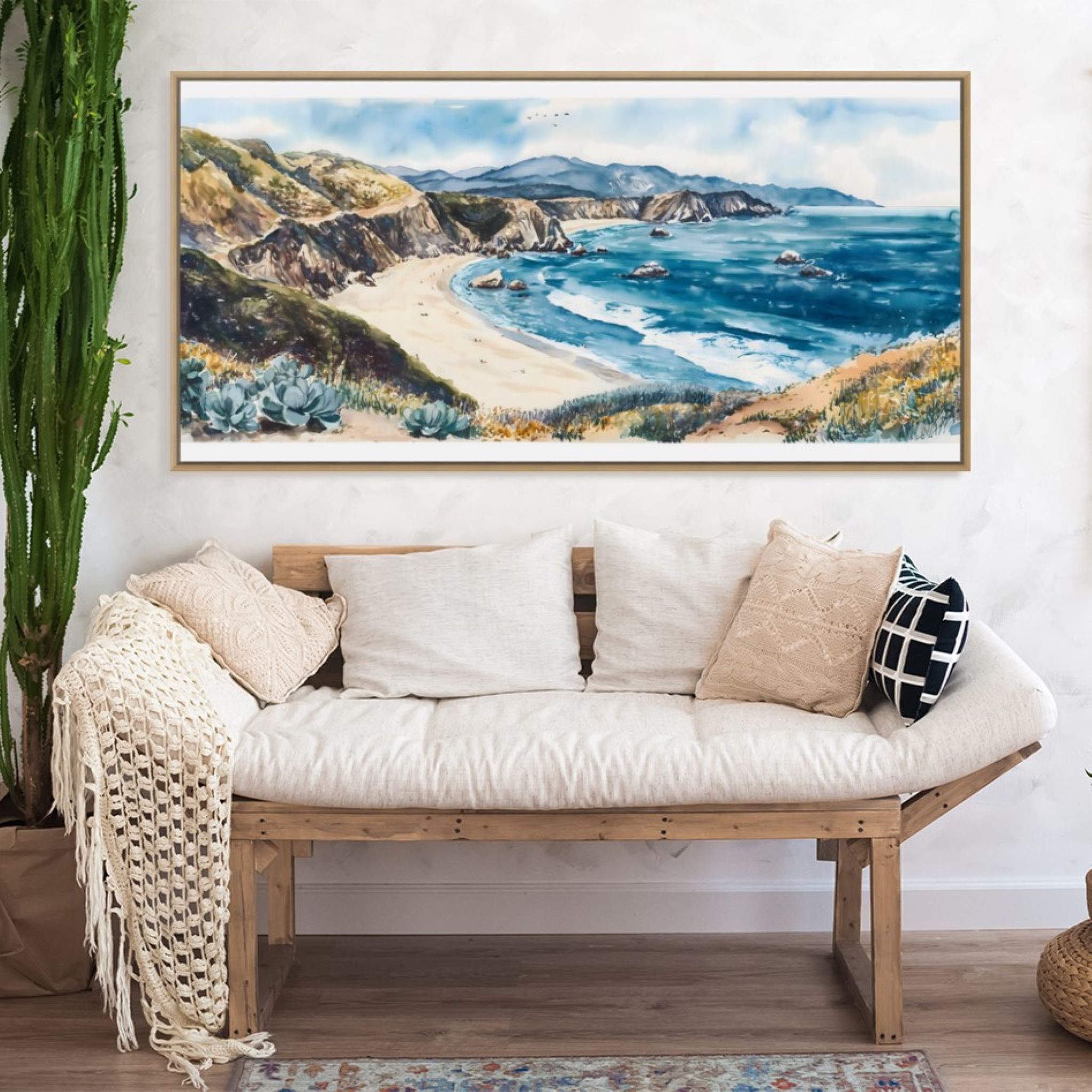 Big Sur Beach Bliss: Modern Coastal Watercolor for Beach House Decor