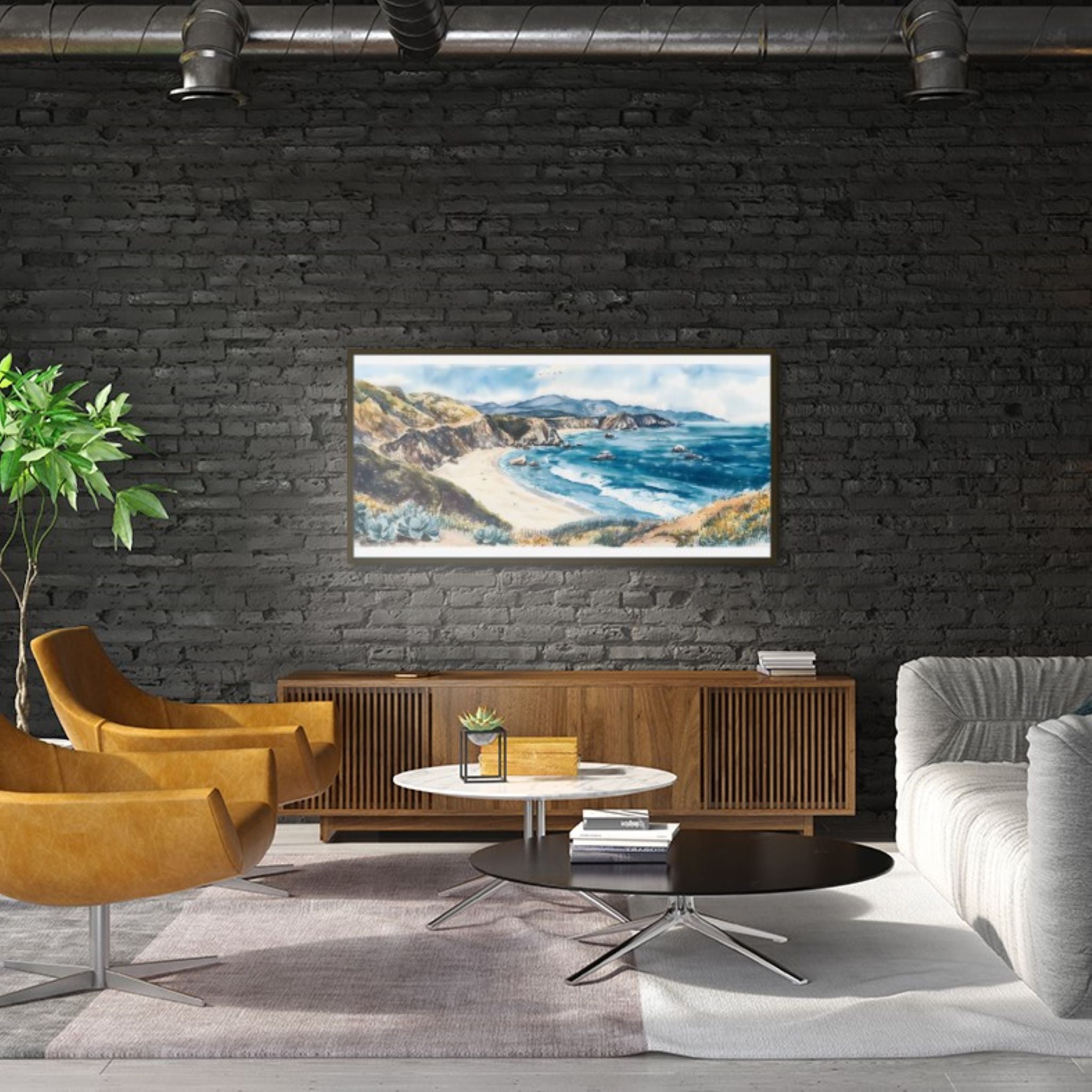 Big Sur Beach Bliss: Modern Coastal Watercolor for Beach House Decor