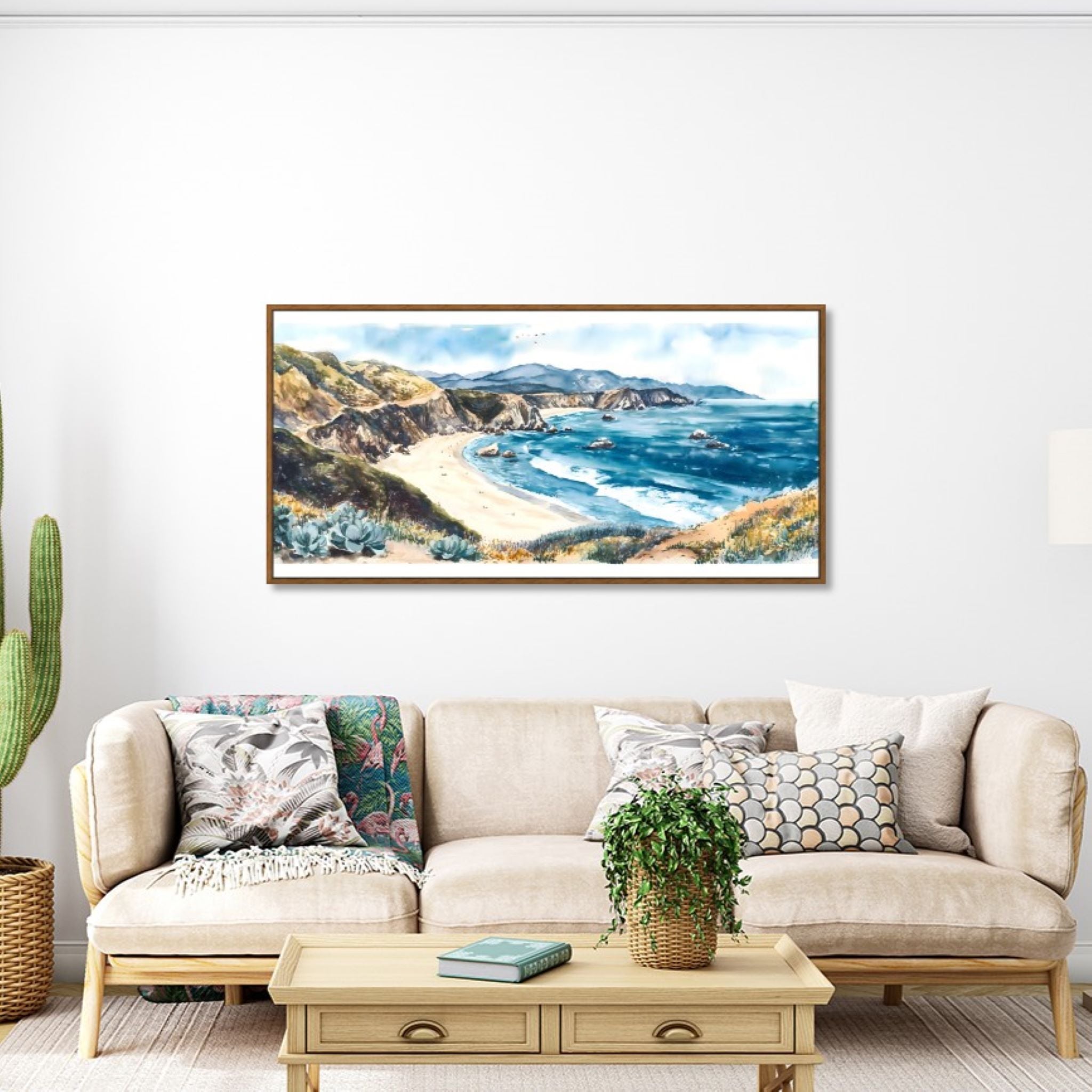 Big Sur Beach Bliss: Modern Coastal Watercolor for Beach House Decor