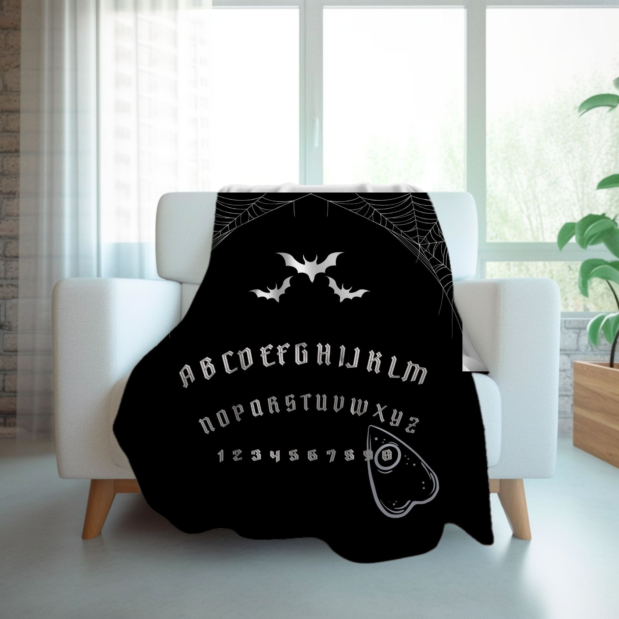 Black Ouija Board Throw Blanket, Sherpa or Velveteen - Durazza