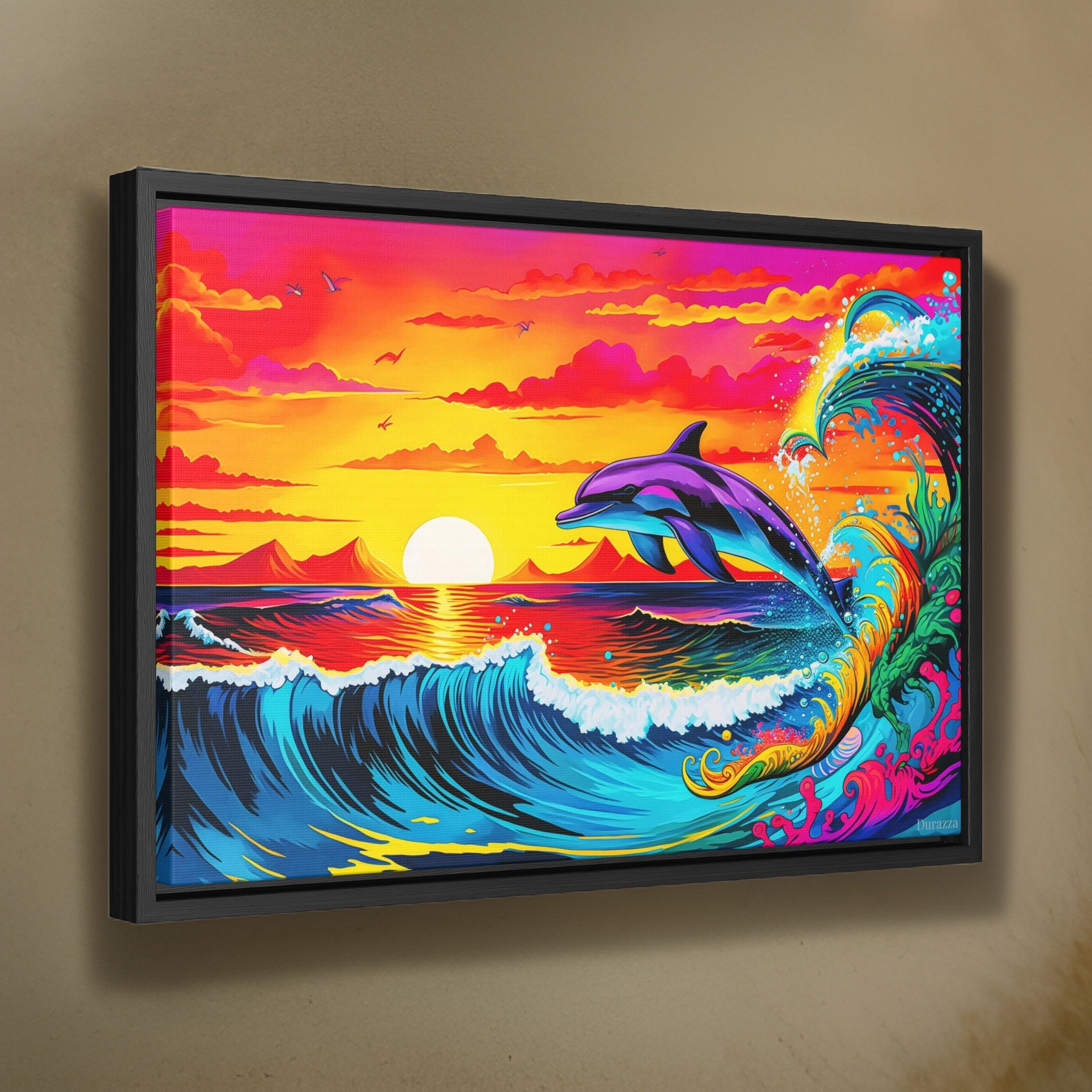 Dolphin Delight Seascape Framed Art Print