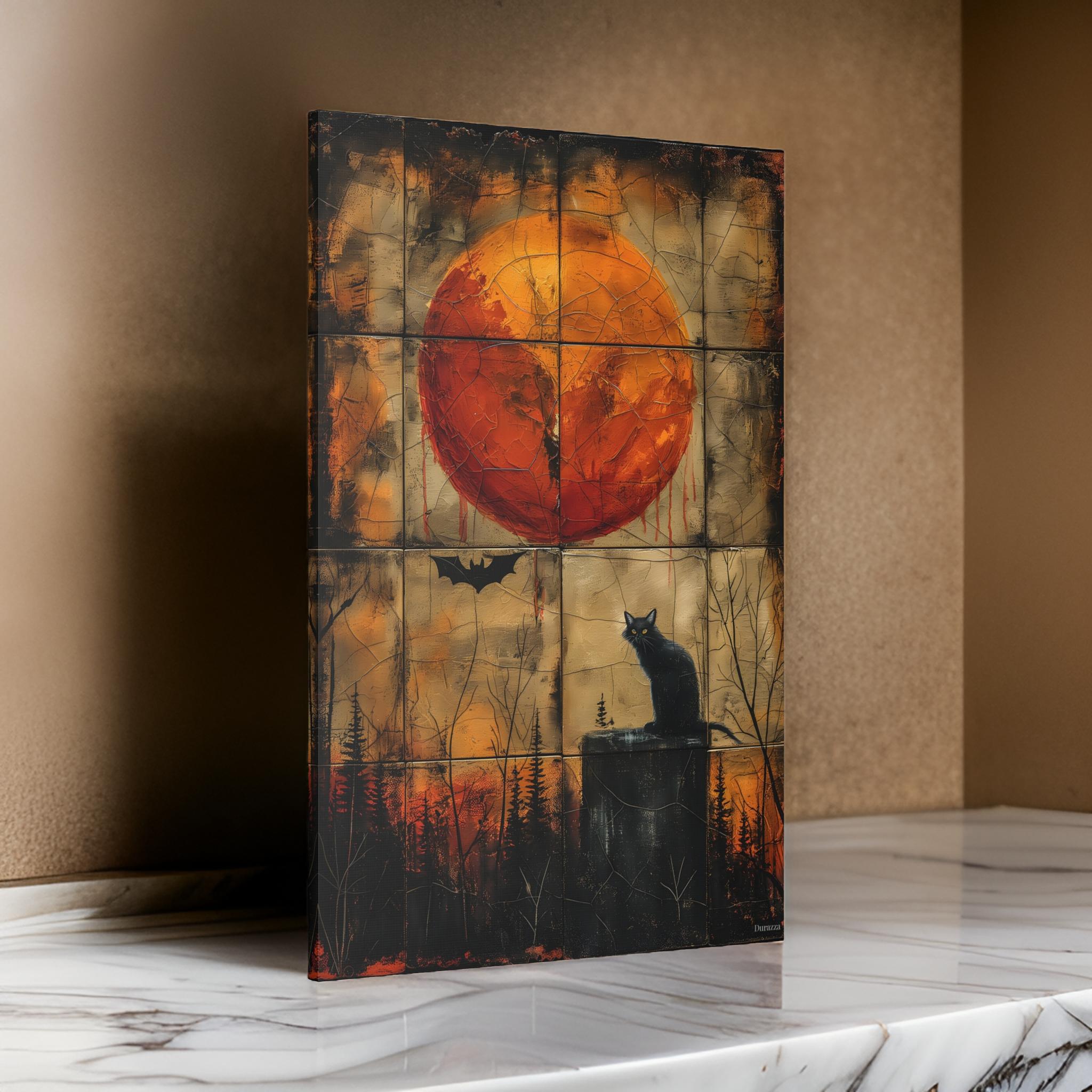 Blood Moon Cat Wall Art: Goth Painting, Halloween Art